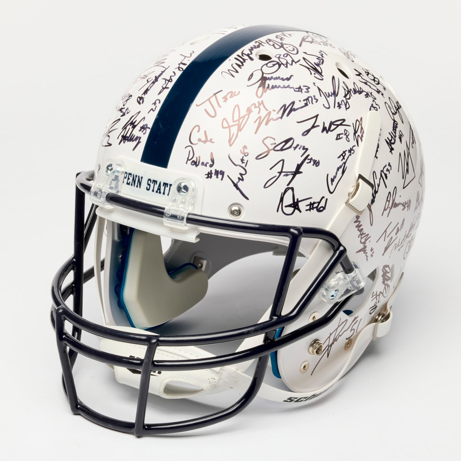 2018 Penn State University Football Team Signed Helmet with COA: 2018 Penn State University Football Team Signed Helmet with COA USA, 2018 13 h x 10 w x 10 d in (33 x 25 x 25 cm) Helmet has approximately 97 signatures including #24 Miles Sanders and #9 Trace McSorl