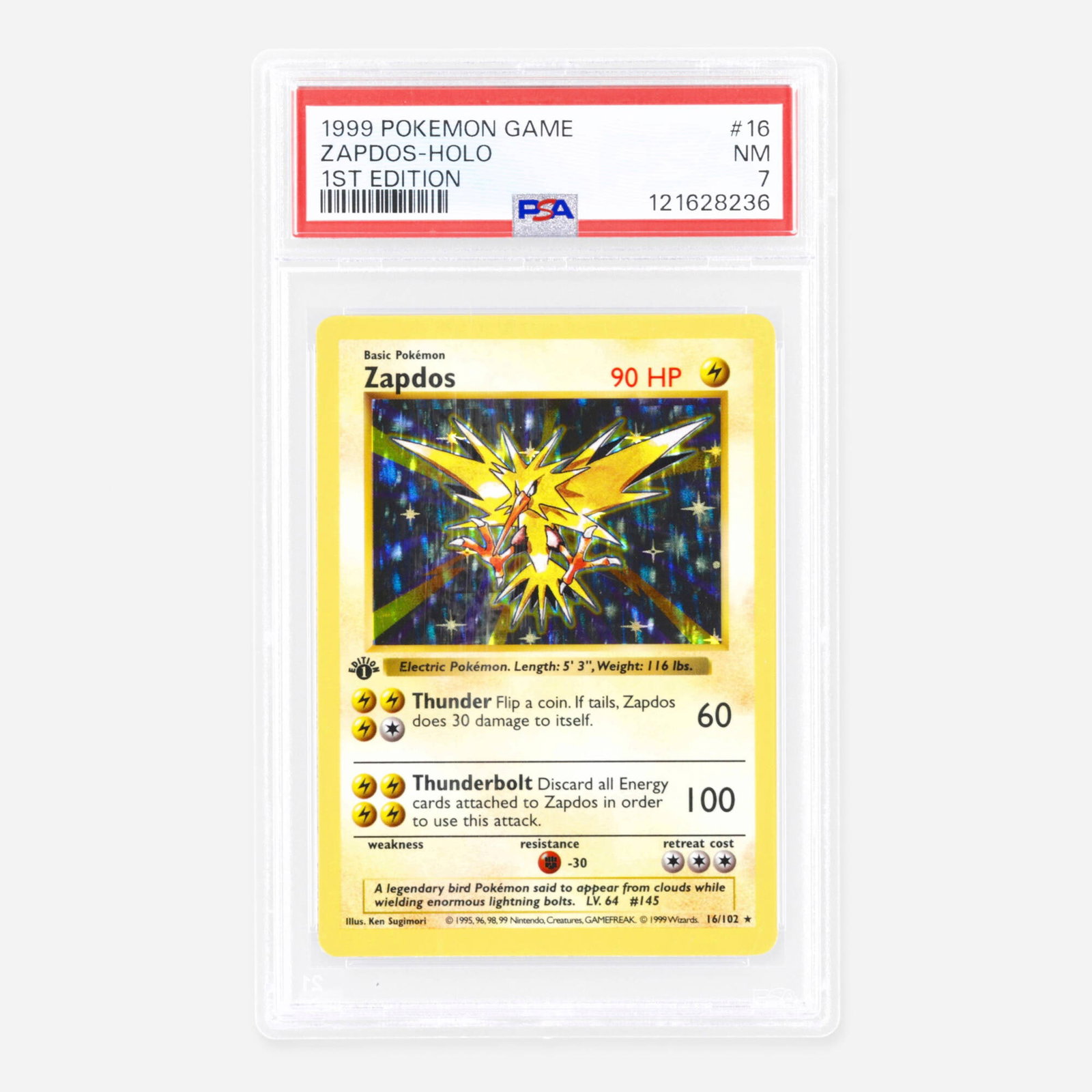 1999 Pokemon Base Set 1st Edition 16/102 Zapdos Holo Trading Card PSA 7: 1999 Pokemon Base Set 1st Edition 16/102 Zapdos Holo Trading Card PSA 7 USA, 1999 PSA#: 121628236