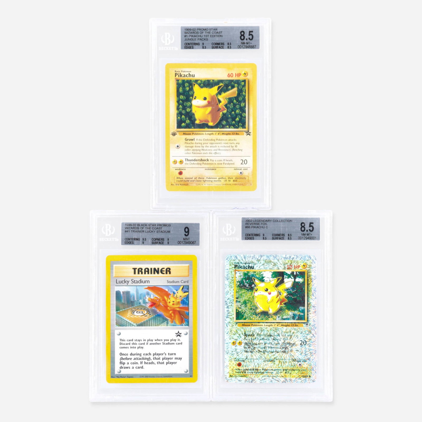 Three 1999-2002 Pokemon Pikachu Related BGS Trading Card Group (1 of 2)