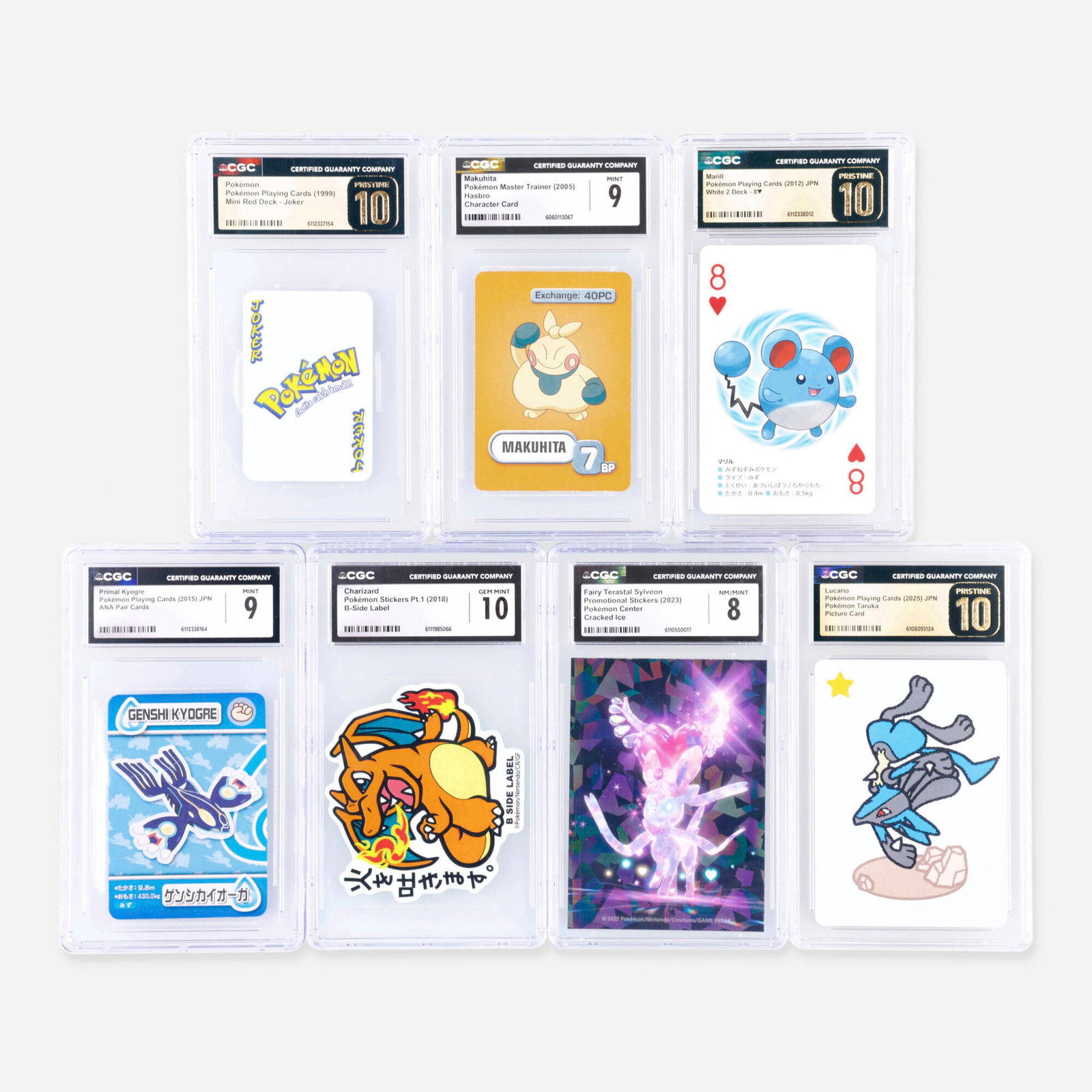 Seven 1999-2025 Pokemon CGC Trading Card and Sticker Group (1 of 2)
