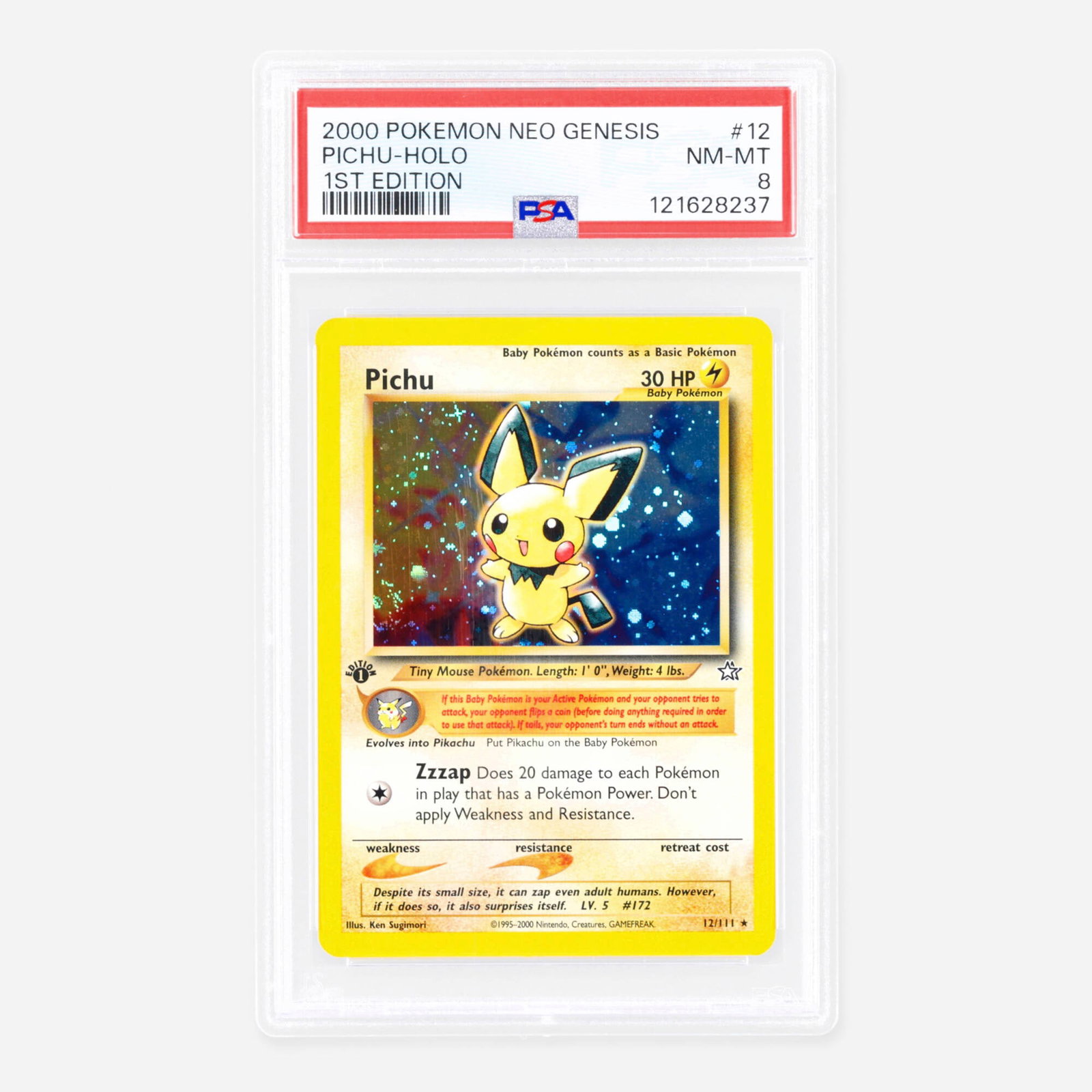 2000 Pokemon Neo Genesis 1st Edition 12/111 Pichu Holo Trading Card PSA 8 (1 of 2)
