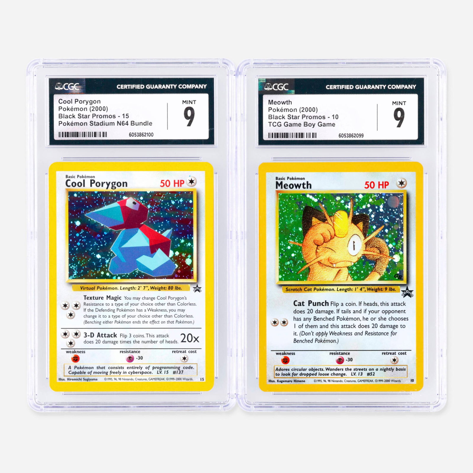 Two 2000 Pokemon Black Star Promos 10 Meowth and 15 Cool Porygon CGC 9 Trading Card Group (1 of 2)