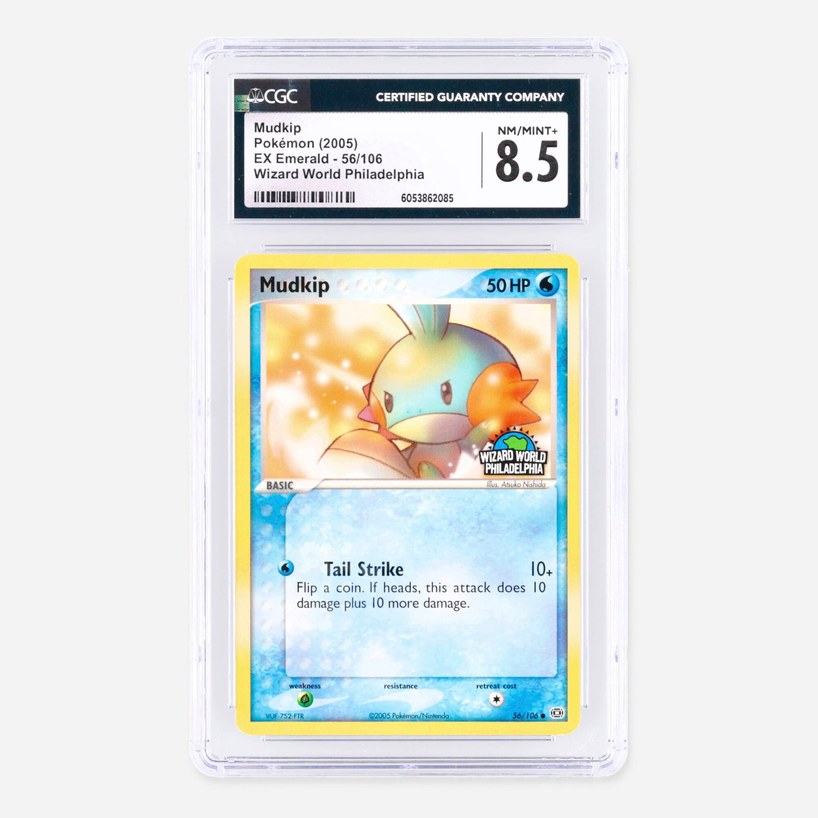 2005 Pokemon EX Emerald 56/106 Mudkip Wizard World Philadelphia Trading Card CGC 8.5 (1 of 2)