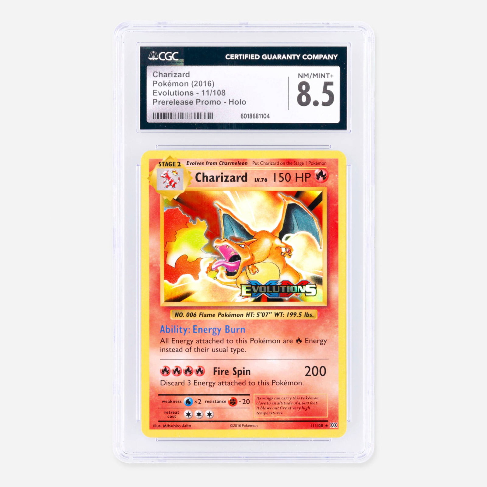 2016 Pokemon Evolutions 11/108 Charizard Prerelease Promo Holo Trading Card CGC 8.5 (1 of 2)