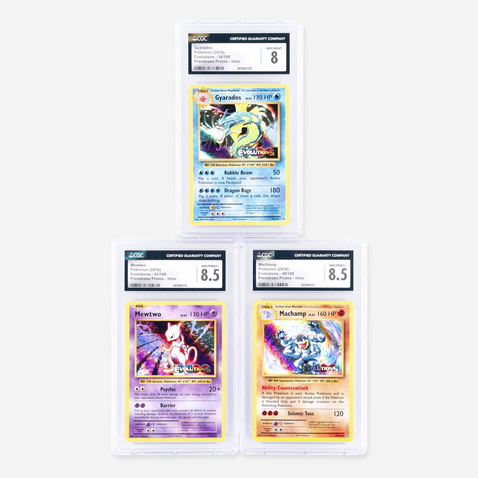 Three 2016 Pokemon Evolutions Prerelease Promo Holo CGC Trading Card Group (1 of 2)