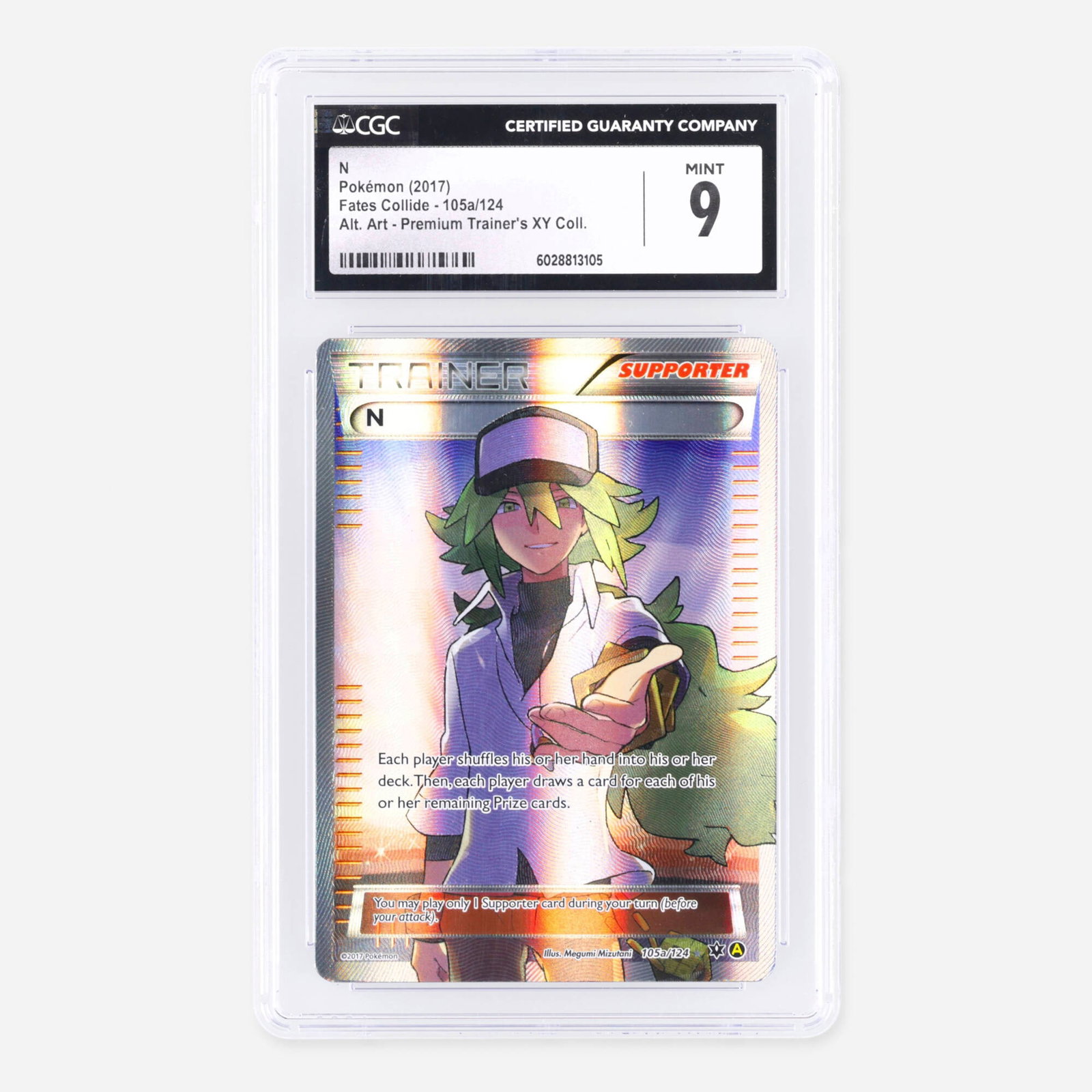 2017 Pokemon Fates Collide 105a/124 N Alt. Art Premium Trainer's XY Collection Trading Card CGC 9: 2017 Pokemon Fates Collide 105a/124 N Alt. Art Premium Trainer's XY Collection Trading Card CGC 9 USA, 2017 CGC#: 6028813105 Population: 57 In 9, 22 Higher