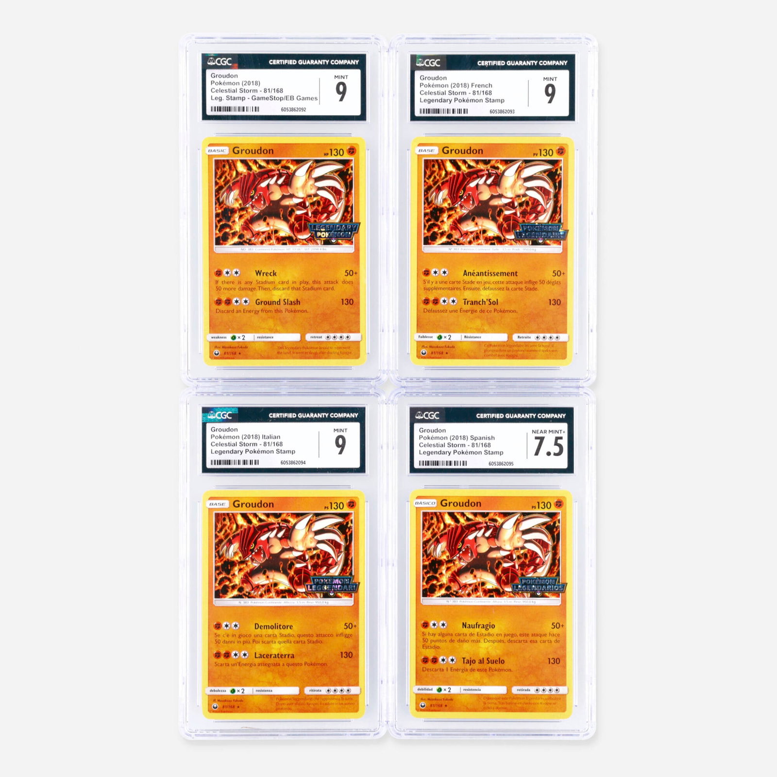 Four 2018 Pokemon Celestial Storm 81/168 Groudon Legendary Pokemon Stamp CGC Trading Card Group (1 of 2)