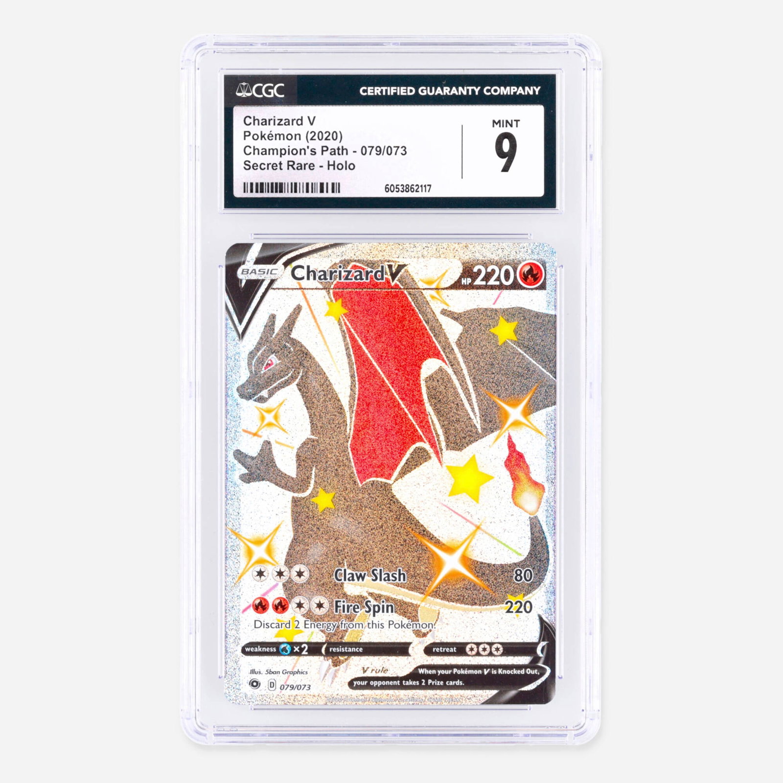 2020 Pokemon Champion's Path 079/073 Charizard V Secret Rare Holo Trading Card CGC 9: 2020 Pokemon Champion's Path 079/073 Charizard V Secret Rare Holo Trading Card CGC 9 USA, 2020 CGC#: 6053862117 Population: 1755 In 9, 1776 Higher