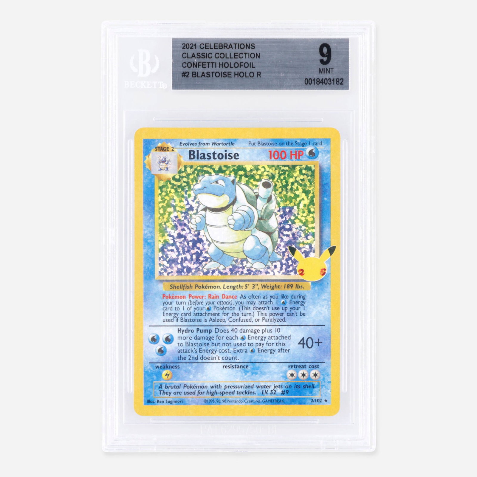 2021 Pokemon Celebrations Classic Collection 2/102 Blastoise Base Set Holo Rare Trading Card CGC 9: 2021 Pokemon Celebrations Classic Collection 2/102 Blastoise Base Set Holo Rare Trading Card CGC 9 USA, 2021 BGS#: 0018403182