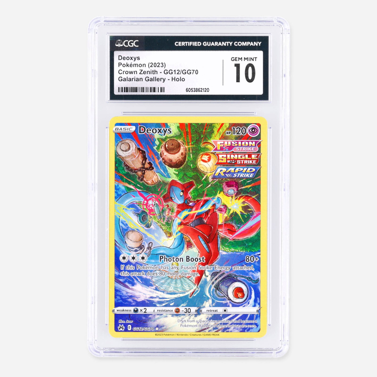 2023 Pokemon Crown Zenith GG12/GG70 Deoxys Galarian Gallery Holo Trading Card CGC 10: 2023 Pokemon Crown Zenith GG12/GG70 Deoxys Galarian Gallery Holo Trading Card CGC 10 USA, 2023 CGC#: 6053862120 Population: 506 In 10 Gem Mint, 63 Higher