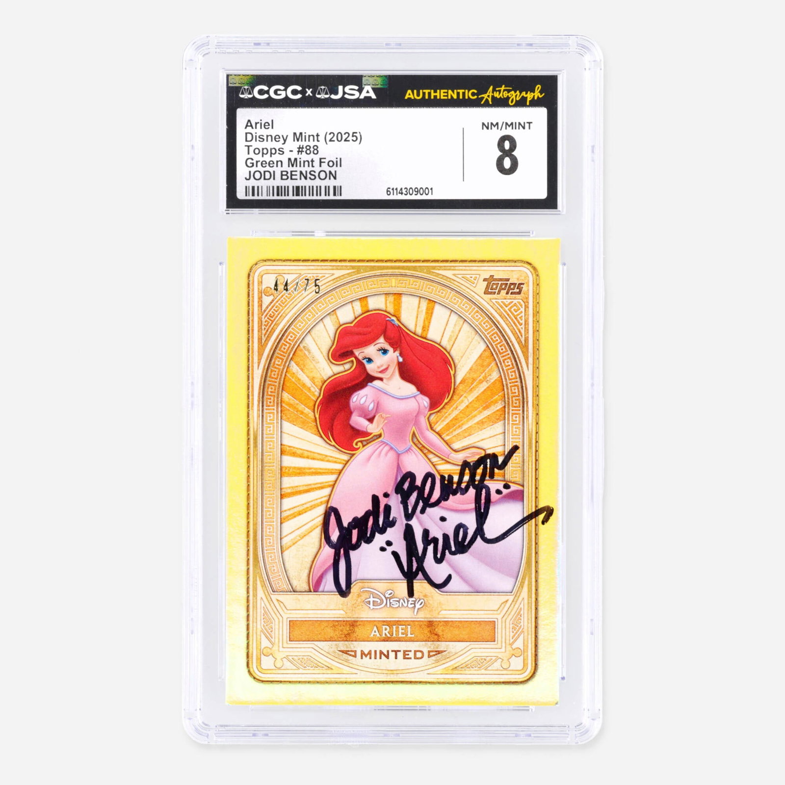 2025 Topps Disney Mint #88 Ariel Green Mint Foil Trading Card CGC 8 JSA Jodi Benson (1 of 2)