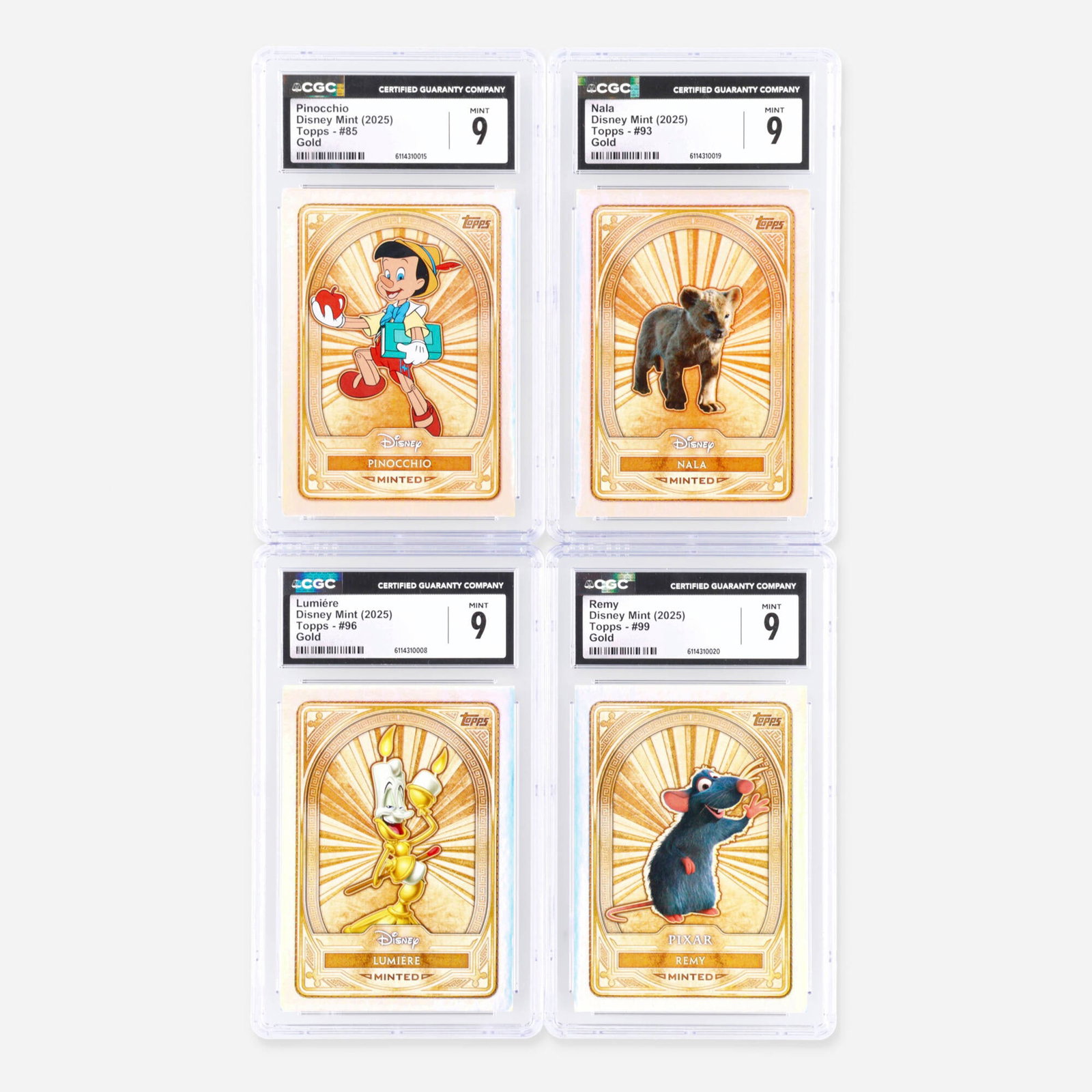 Four 2025 Topps Disney Mint Gold CGC 9 Trading Card Group (1 of 2)