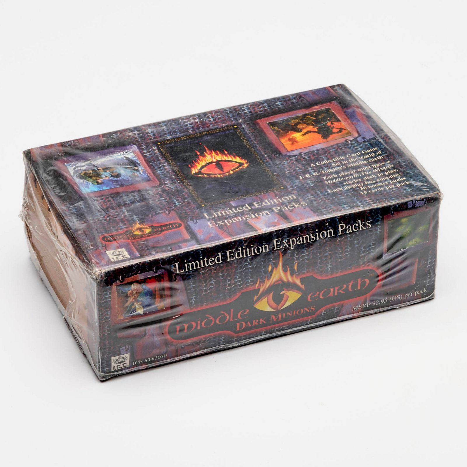 1996 Middle-earth: Dark Minions Limited Edition Expansion Packs Display Booster Box Factory Sealed: 1996 Middle-earth: Dark Minions Limited Edition Expansion Packs Display Booster Box Factory Sealed USA, 1996 Contains 36 packs, with 15 cards each. Factory sealed. Corners with slight wear. Perforatio