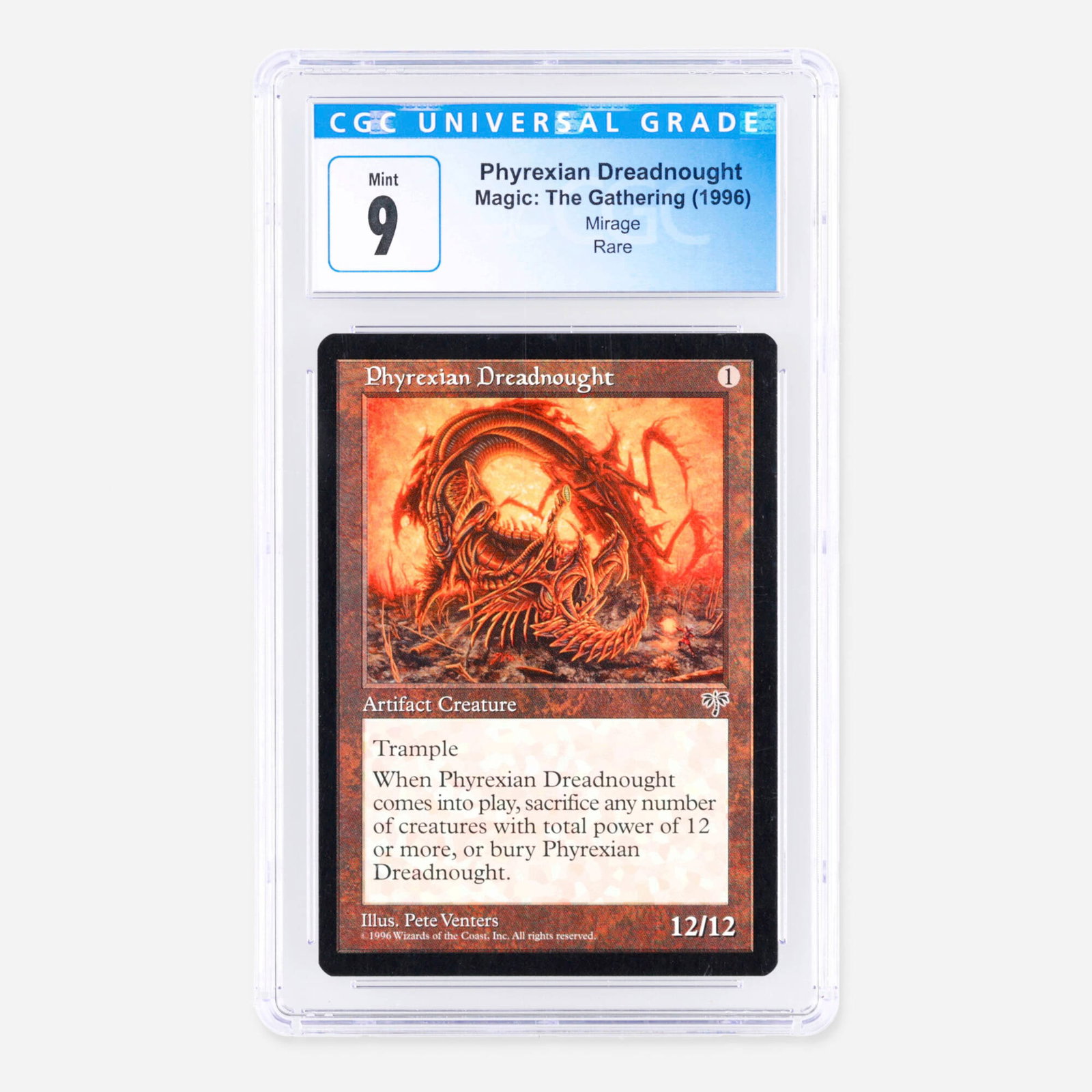 1996 Magic: The Gathering Mirage Phyrexian Dreadnought Rare Trading Card CGC 9: 1996 Magic: The Gathering Mirage Phyrexian Dreadnought Rare Trading Card CGC 9 USA, 1996 CGC#: 4088257055 Population: 33 In 9, 27 Higher