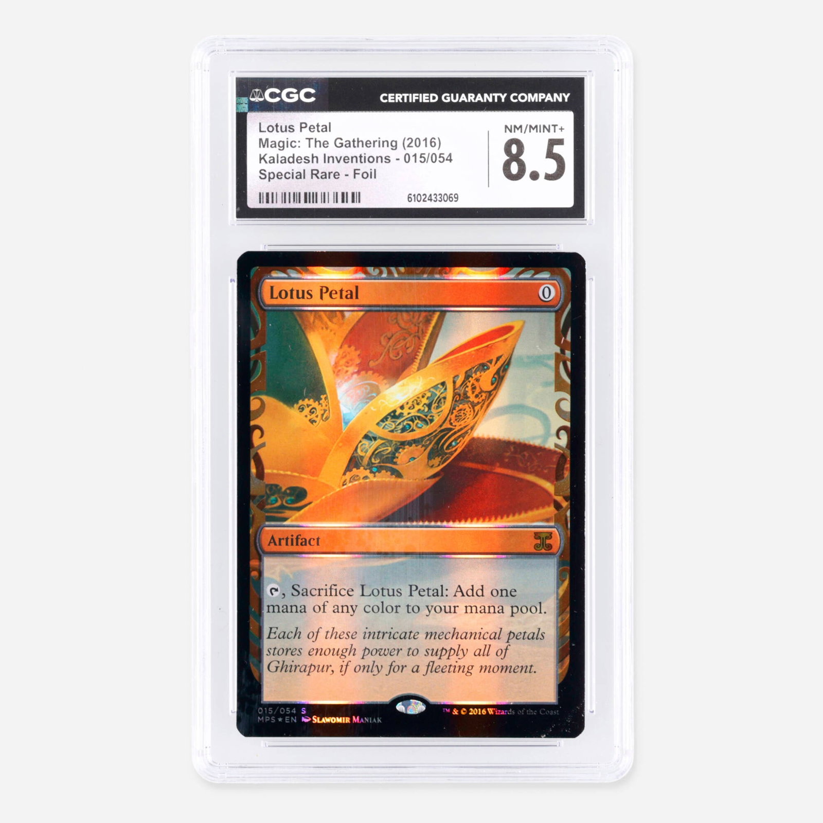 Magic: The Gathering Kaladesh Inventions 015/054 Lotus Petal Special Rare Foil: 2016 Magic: The Gathering Kaladesh Inventions 015/054 Lotus Petal Special Rare Foil Trading Card CGC 8.5 USA, 2016 CGC#: 6102433069 Population: 7 In 8.5, 9 Higher