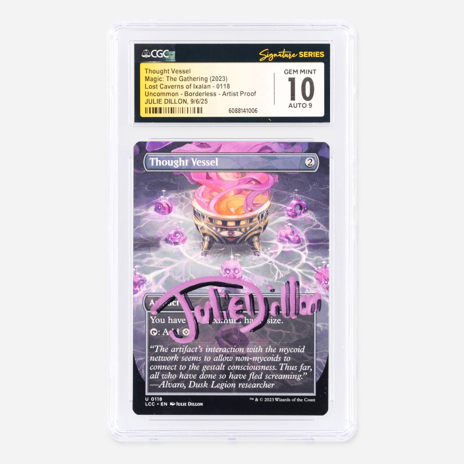 Magic: The Gathering Lost Caverns of Ixalan 0118 Thought Vessel Uncommon Borderless Artist Proof: 2023 Magic: The Gathering Lost Caverns of Ixalan 0118 Thought Vessel Uncommon Borderless Artist Proof Trading Card CGC 10 Signature Series Julie Dillon Autograph 9 USA, 2023 CGC#: 6088141006 Po