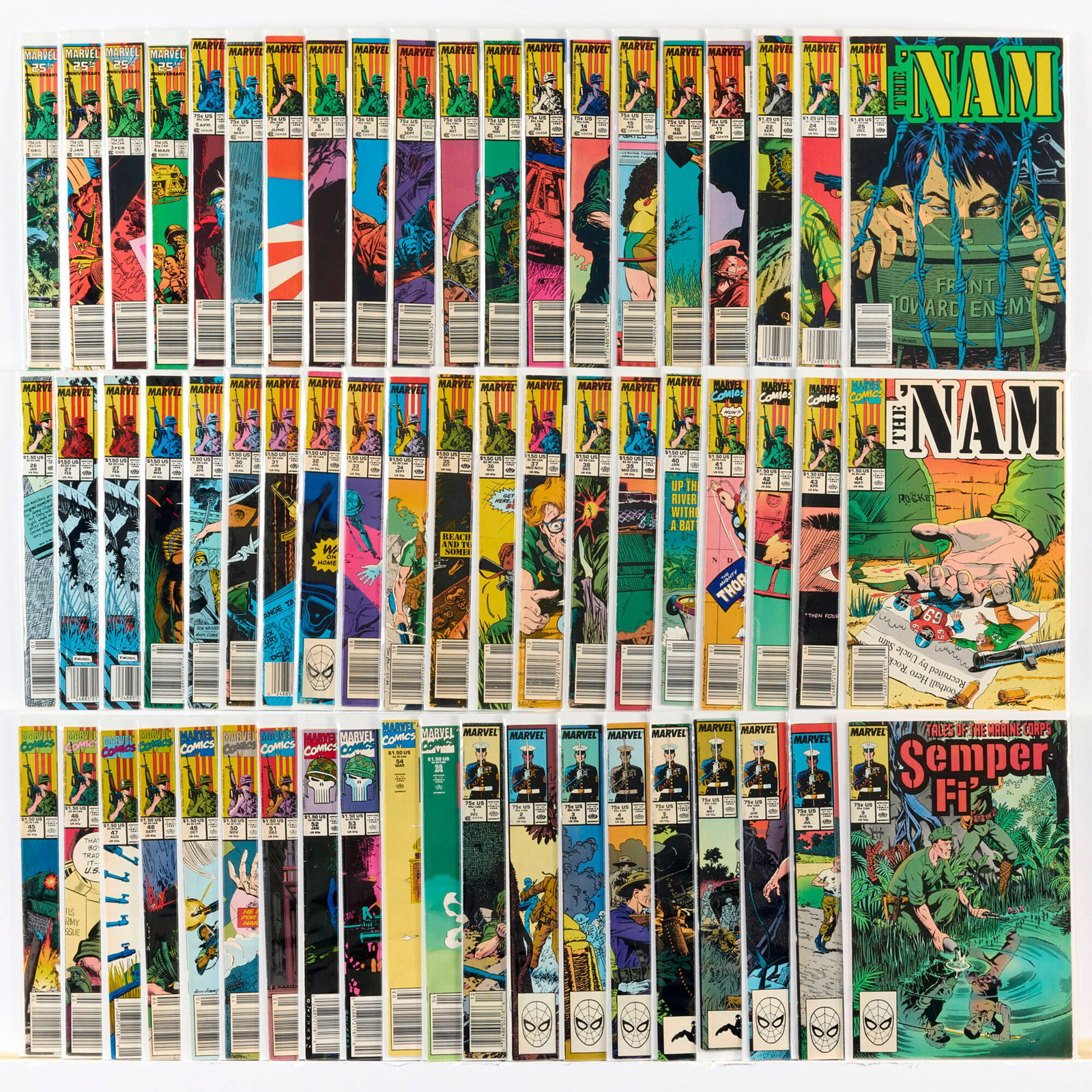 60 Marvel Comics The 'Nam and Semper Fi Group: 60 Marvel Comics The 'Nam and Semper Fi Group USA, 20th Century Group includes: Marvel Comics The 'Nam #1-#17, #22, #24-#26, #27 (x2), #28-#55; Semper Fi #1-#9 (Grades range 4.0-6.0). Most books