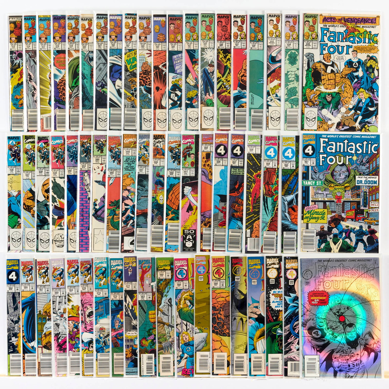 59 Marvel Comics Fantastic Four #315-#400 Group: 59 Marvel Comics Fantastic Four #315-#400 Group USA, 20th Century Group includes: Marvel Comics Fantastic Four #315-#327, #329-#340, #343-#347, #349-#352, #356-#362, #366-#370, #372, #373, #377,