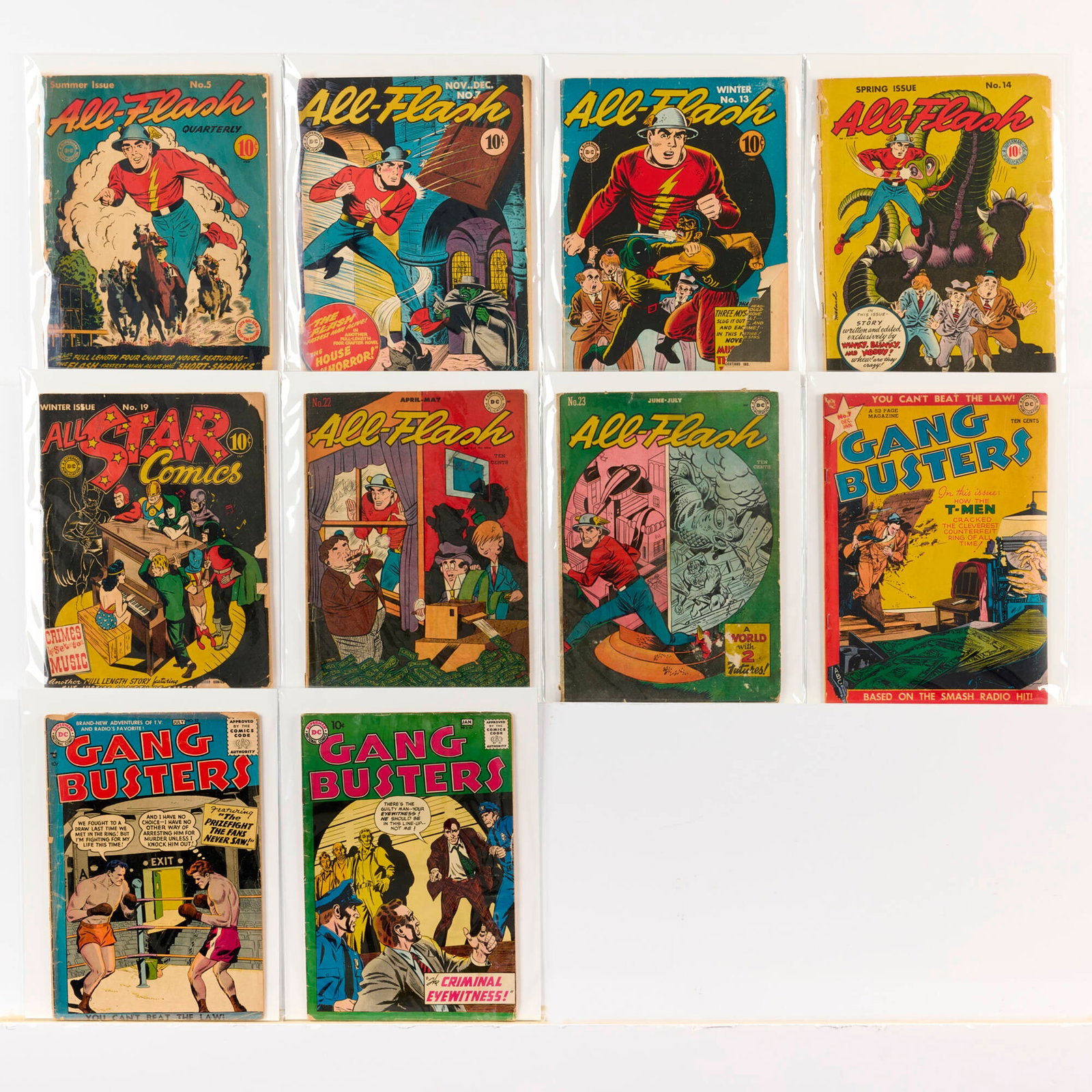 10 DC Comics All-Flash and Gang Busters Group: 10 DC Comics All-Flash and Gang Busters Group USA, 20th Century Group includes: DC Comics All-Flash #5, #7 (Grades range 2.0-3.0), #13, #14, #22 (Grades range 2.0-2.5), #23 (1.8-2.0); All-Star Comics