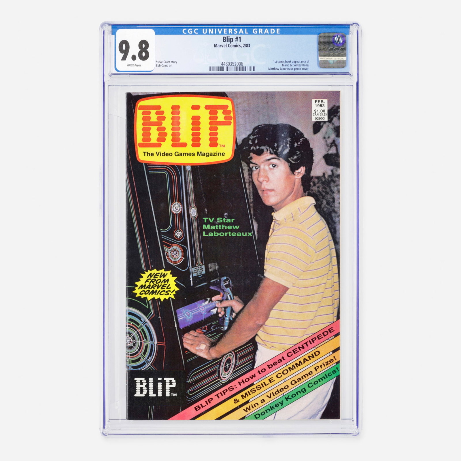 Marvel Comics Blip #1 CGC 9.8: Marvel Comics Blip #1 CGC 9.8 USA, 1983 This unique Bronze Age collectible showcases the historic first comic book appearance of legendary gaming icons Mario and Donkey Kong. The video-game centered