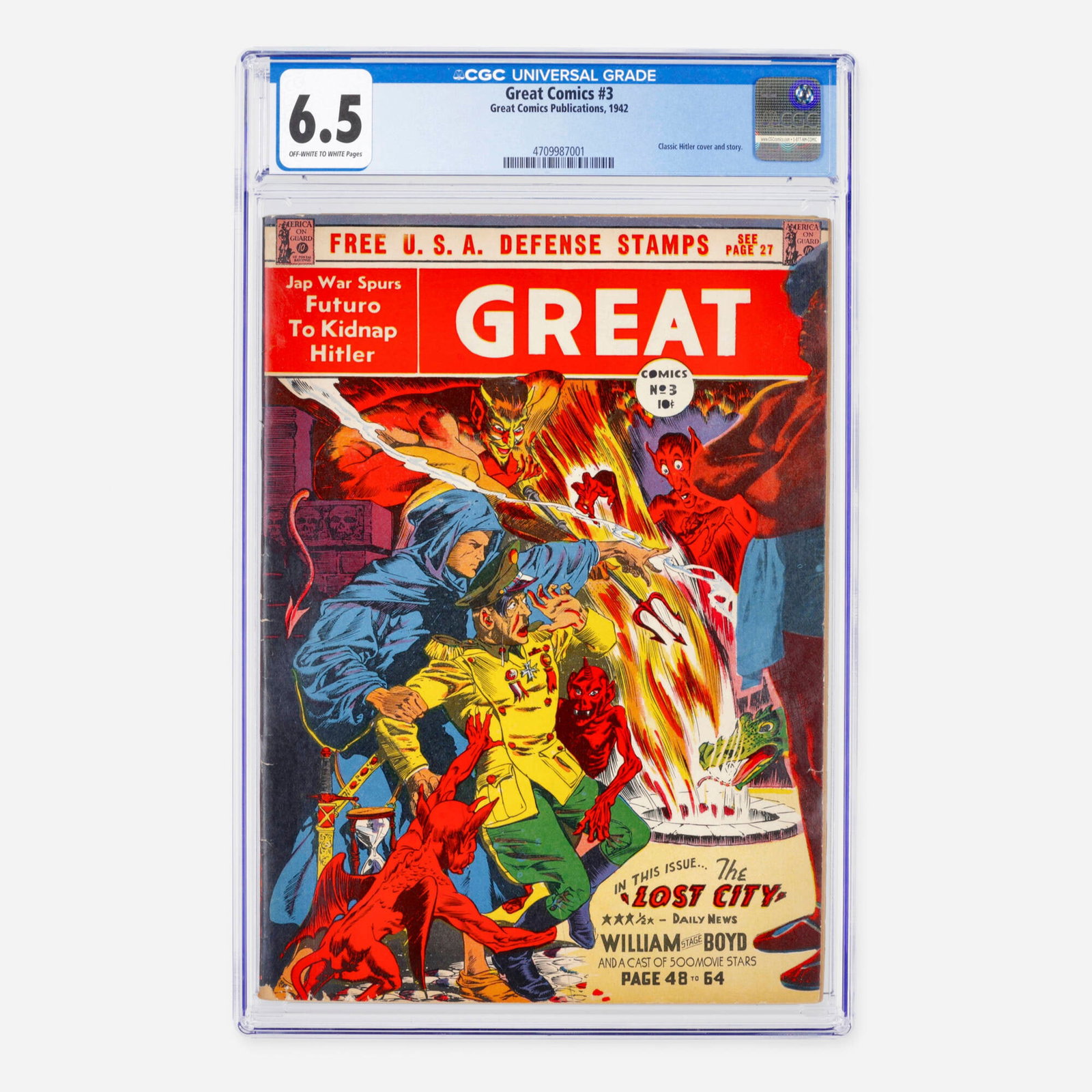 Great Comics Publications Great Comics #3 CGC 6.5: Great Comics Publications Great Comics #3 CGC 6.5 USA, 1942 This historic wartime Golden Age anthology features a striking, highly sought-after classic Adolf Hitler cover and interior story.