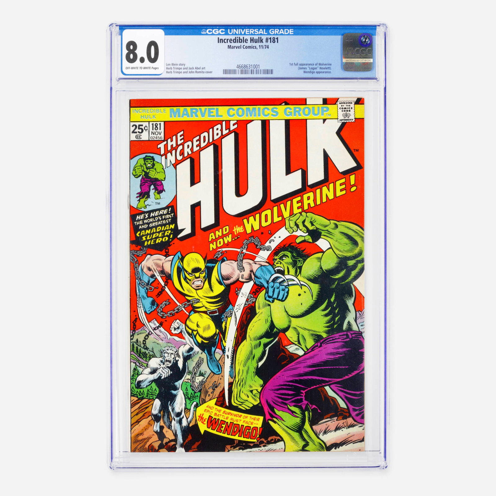 Marvel Comics Incredible Hulk #181 CGC 8.0 (1 of 2)