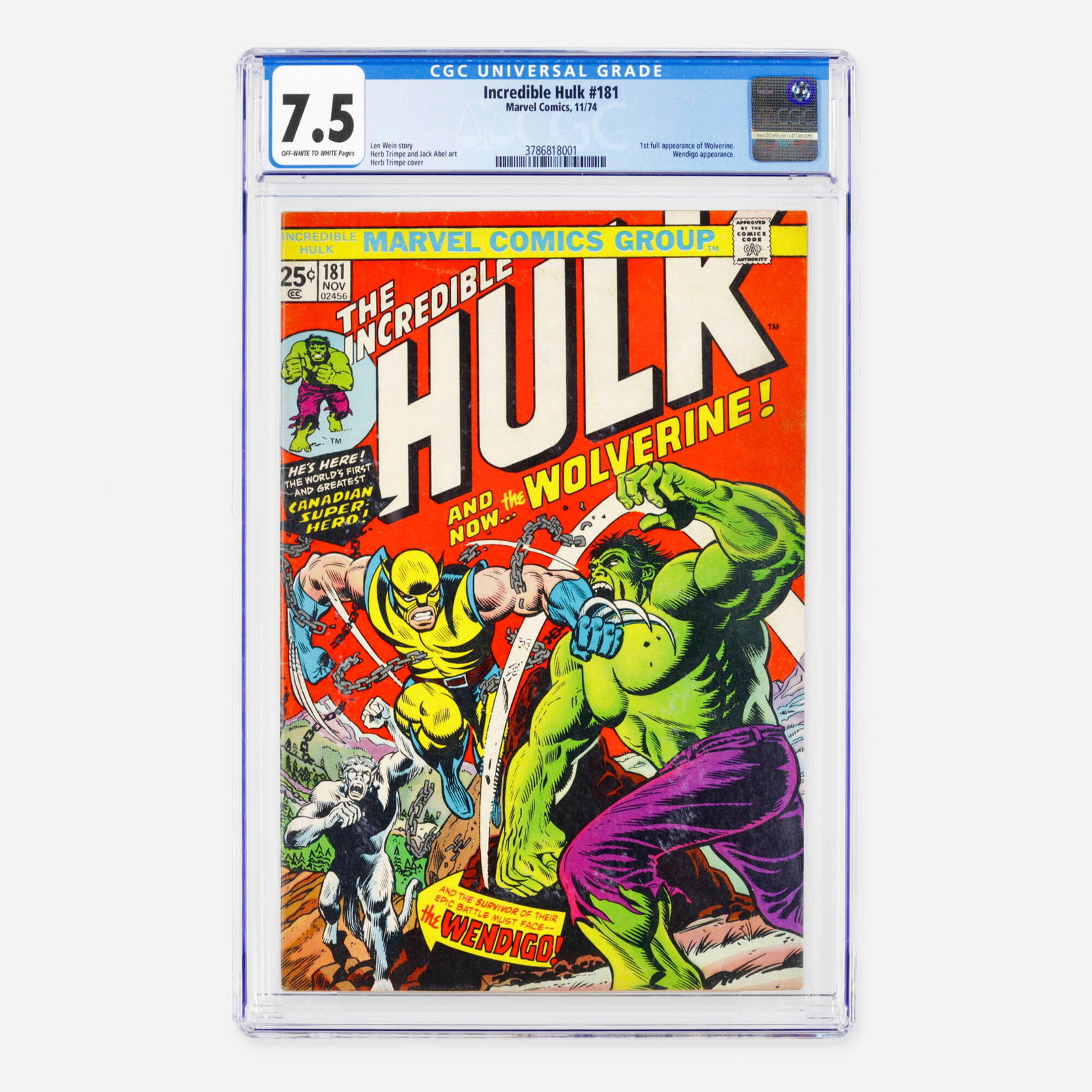 Marvel Comics Incredible Hulk #181 CGC 7.5 (1 of 2)