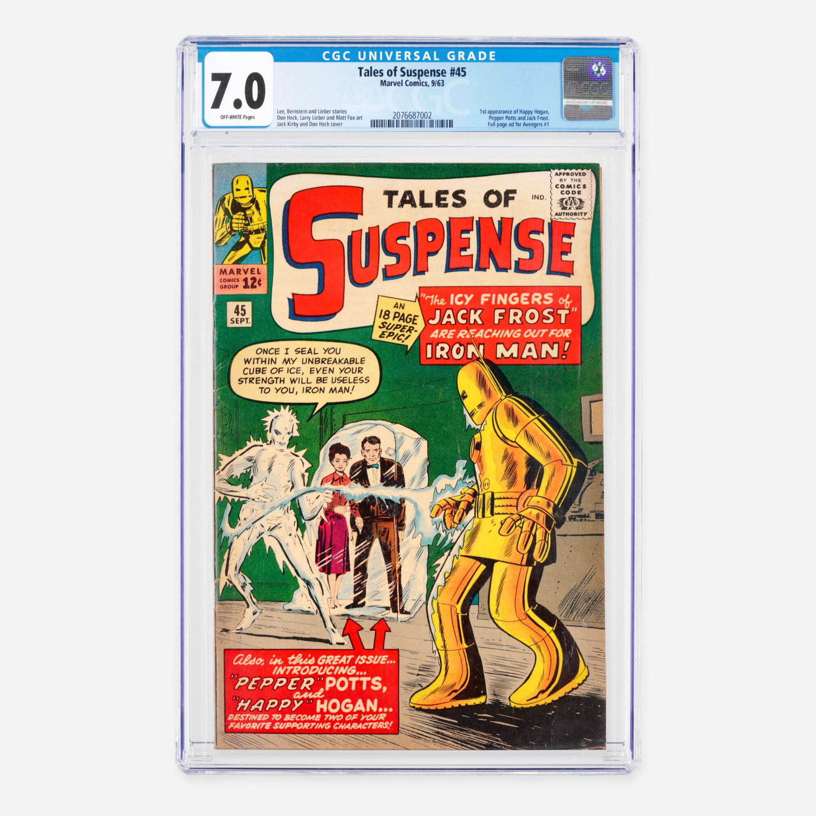 Marvel Comics Tales of Suspense #45 CGC 7.0: Marvel Comics Tales of Suspense #45 CGC 7.0 USA, 1963 This essential Silver Age Iron Man milestone features the historic first appearances of long-time supporting characters Pepper Potts and Happy Hog