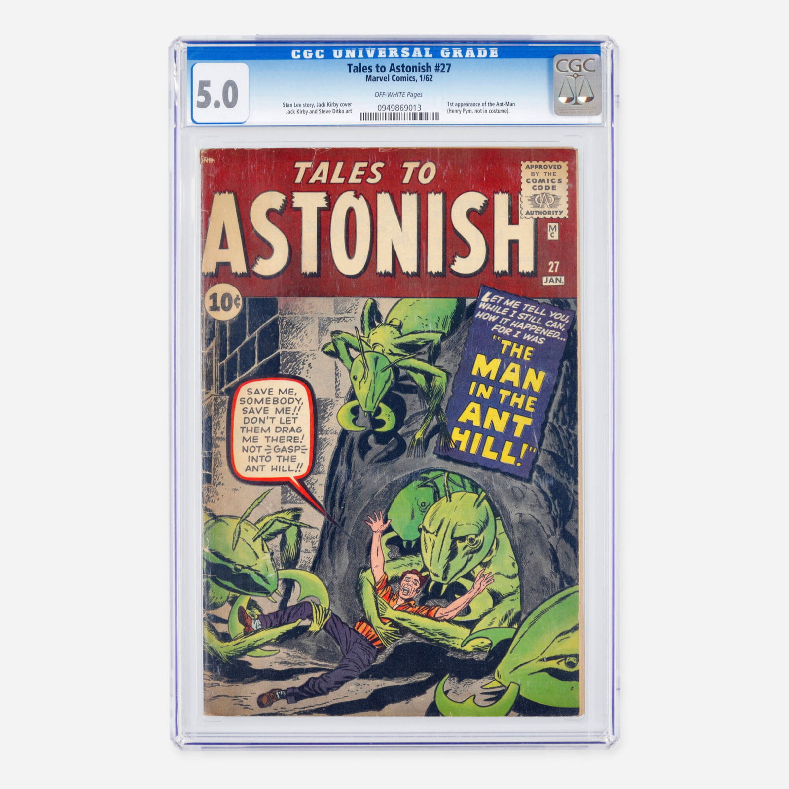 Marvel Comics Tales to Astonish #27 CGC 5.0: Marvel Comics Tales to Astonish #27 CGC 5.0 USA, 1962 This Silver Age cornerstone features the first appearance of the Ant-Man (Henry Pym), though not yet in costume. The historic issue features a sto