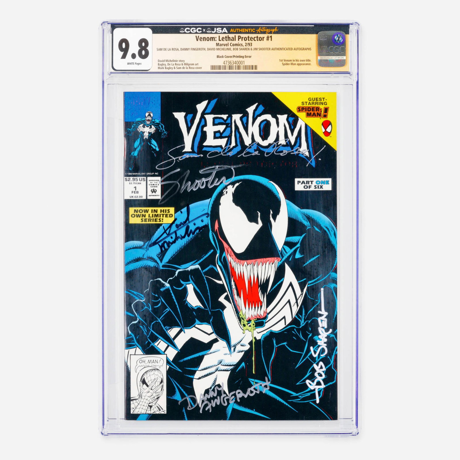 Venom Lethal Protector #1 CGC 9.8 Black Cover Error De La Rosa Fingeroth Michelinie Sharen Shooter (1 of 2)