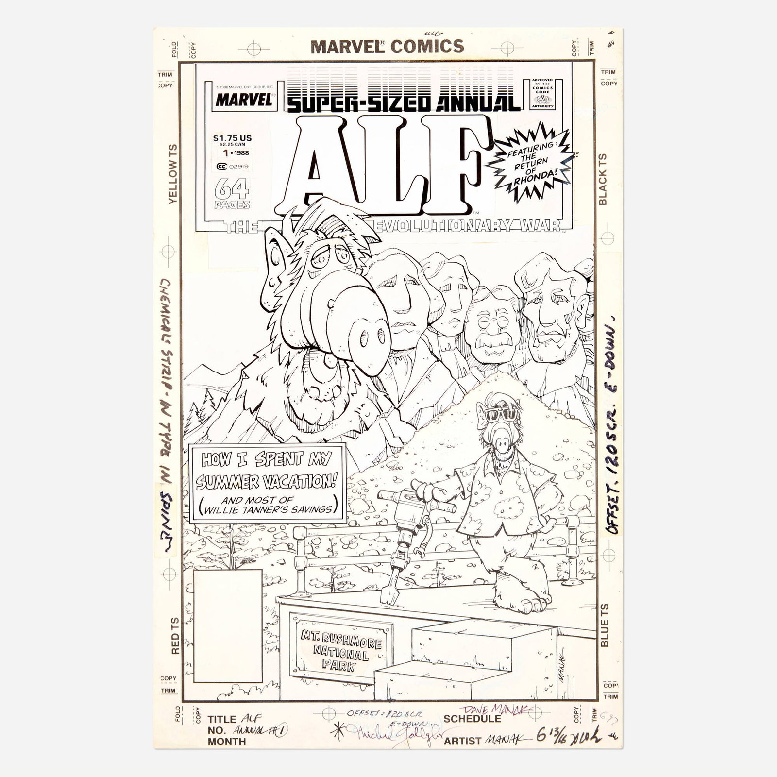 Dave Manak, ALF Annual #1 Cover Original Art (Marvel Comics, 1987) (1 of 2)