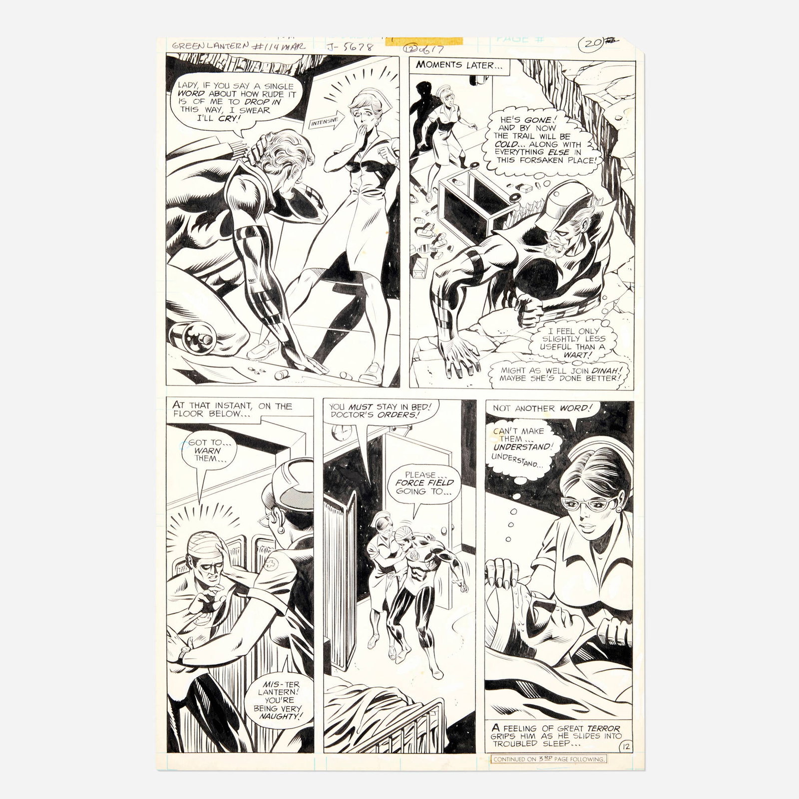 Alex Saviuk and Dave Hunt, Green Lantern #114 Story Page 12 Original Art (DC Comics, 1979): Alex Saviuk and Dave Hunt Green Lantern #114 Story Page 12 Original Art (DC Comics, 1979) pencil and ink on Bristol board, word balloons inked directly on board 15.875 h x 10.5 w in (40 x 27 cm) A f
