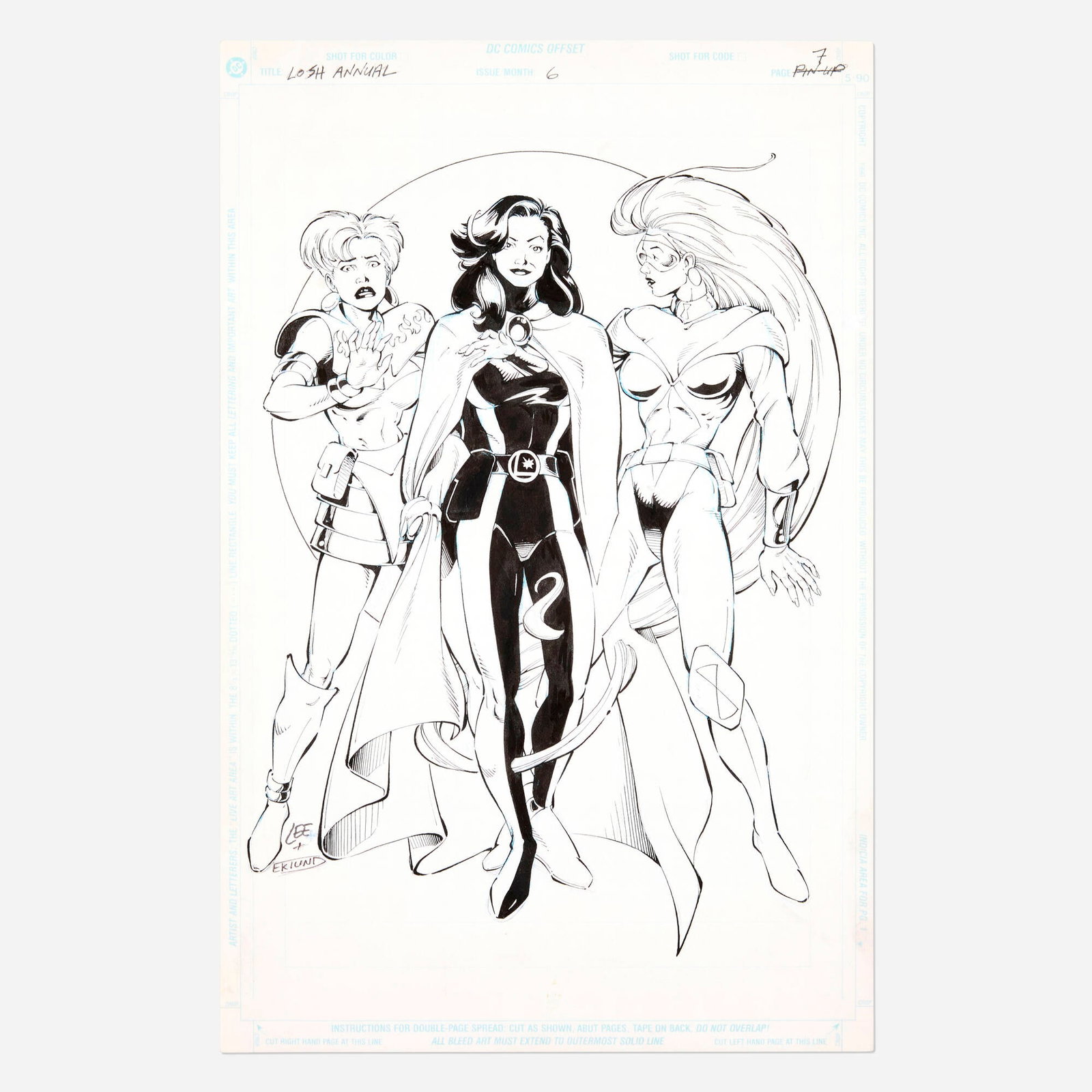 Lee Moder and Pam Eklund, Legion of Super-Heroes Annual #6 Page 7 Original Art (DC Comics, 1995): Lee Moder and Pam Eklund Legion of Super-Heroes Annual #6 Page 7 Original Art (DC Comics, 1995) pencil and ink on Bristol board 17 h x 11 w in (43 x 28 cm) Art features the characters Inferno, Appar