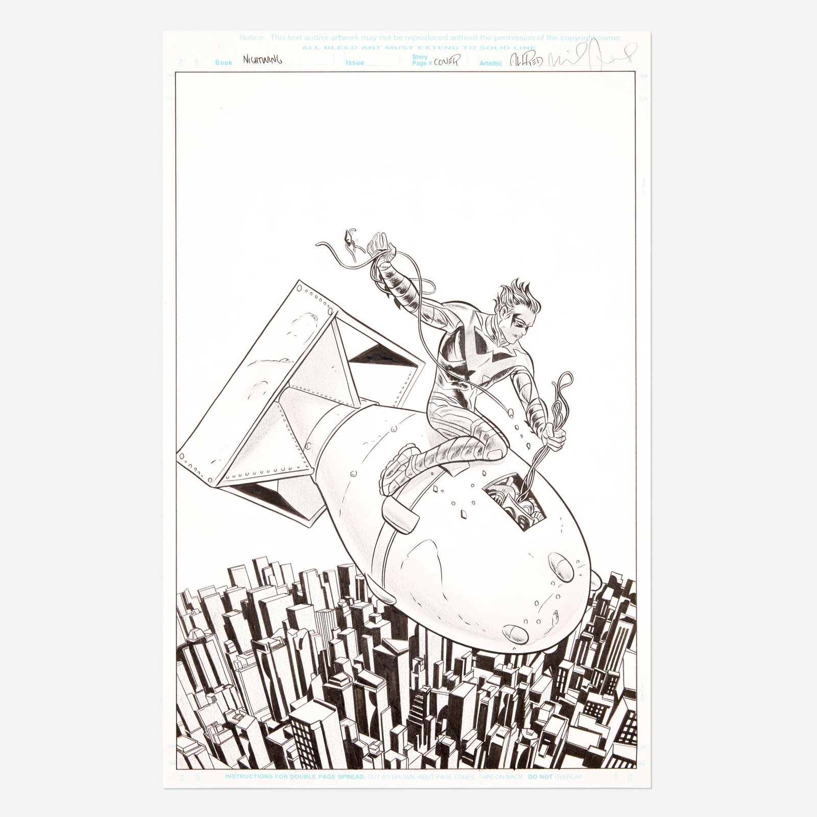 Mike Allred, Nightwing #1 Unpublished Cover Original Art (DC Comics, 2015): Mike Allred Nightwing #1 Unpublished Cover Original Art (DC Comics, 2015) pencil and ink on Bristol board 17 h x 11 w in (43 x 28 cm) Condition Notes: Art is in overall very good co