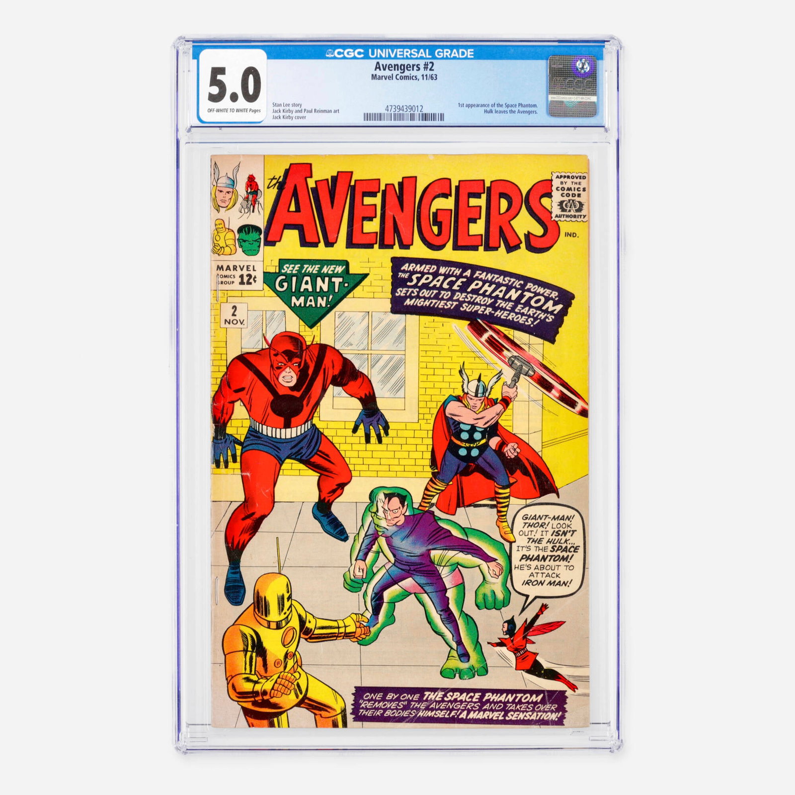Marvel Comics Avengers #2 CGC 5.0: Marvel Comics Avengers #2 CGC 5.0 4739439012, 1963 This early Silver Age milestone features the historic first appearance of the Space Phantom and marks the dramatic moment where the Hulk leaves the A