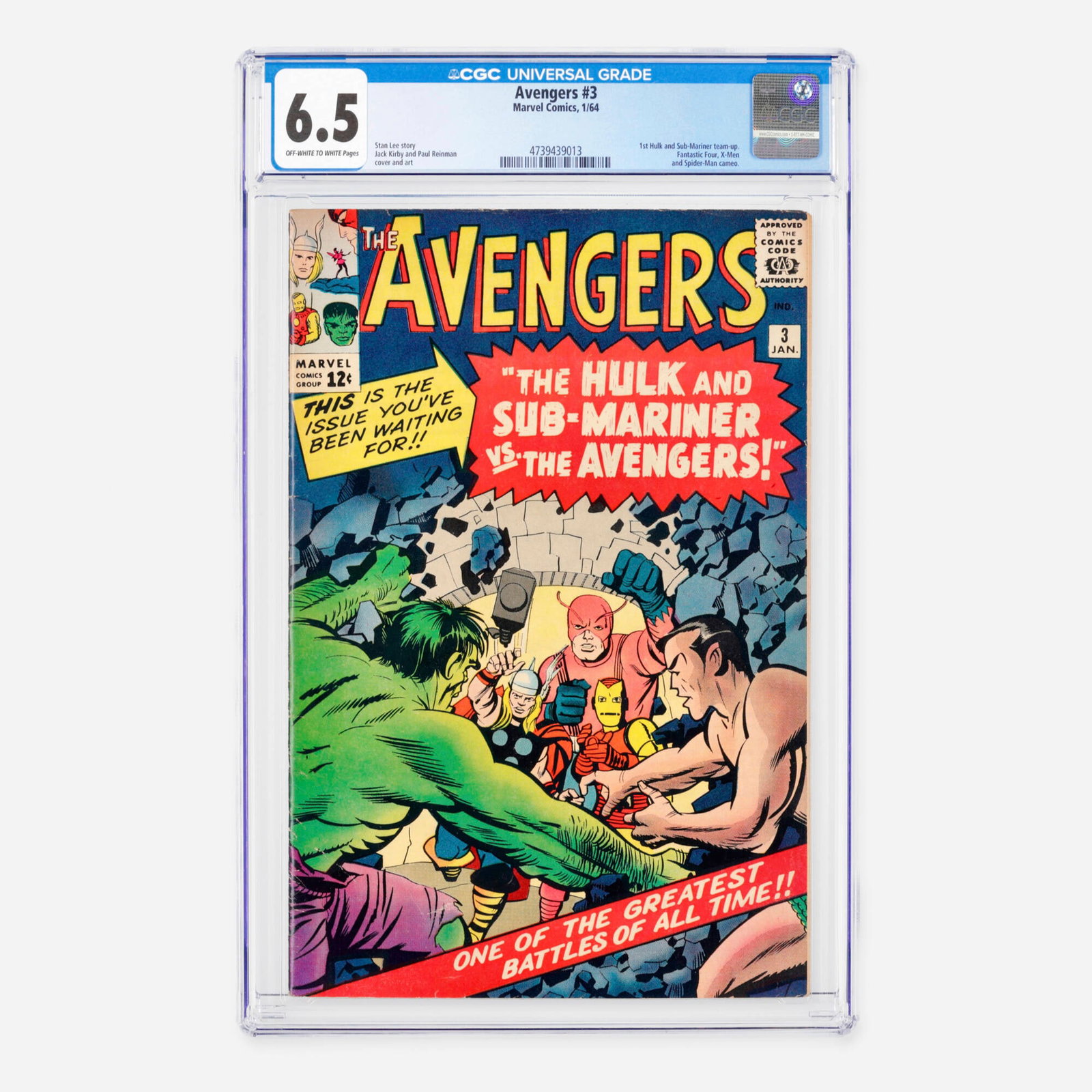 Marvel Comics Avengers #3 CGC 6.5: Marvel Comics Avengers #3 CGC 6.5 USA, 1964 This early Silver Age key features the historic first team-up between the Hulk and the Sub-Mariner, alongside quick cameos by the Fantastic Four, the X-Men,