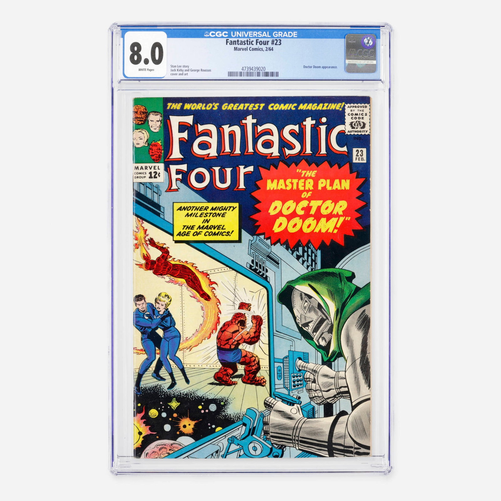Marvel Comics Fantastic Four #23 CGC 8.0: Marvel Comics Fantastic Four #23 CGC 8.0 USA, 1964 This historic Silver Age issue features a classic confrontation with their archnemesis, Doctor Doom. The masterfully crafted story is penned by Stan 