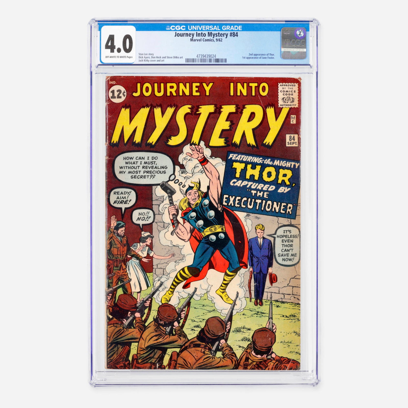 Marvel Comics Journey Into Mystery #84 CGC 4.0: Marvel Comics Journey Into Mystery #84 CGC 4.0 USA, 1962 This major Silver Age key issue features the historic second appearance of Thor and the first appearance of Jane Foster. The foundational scrip