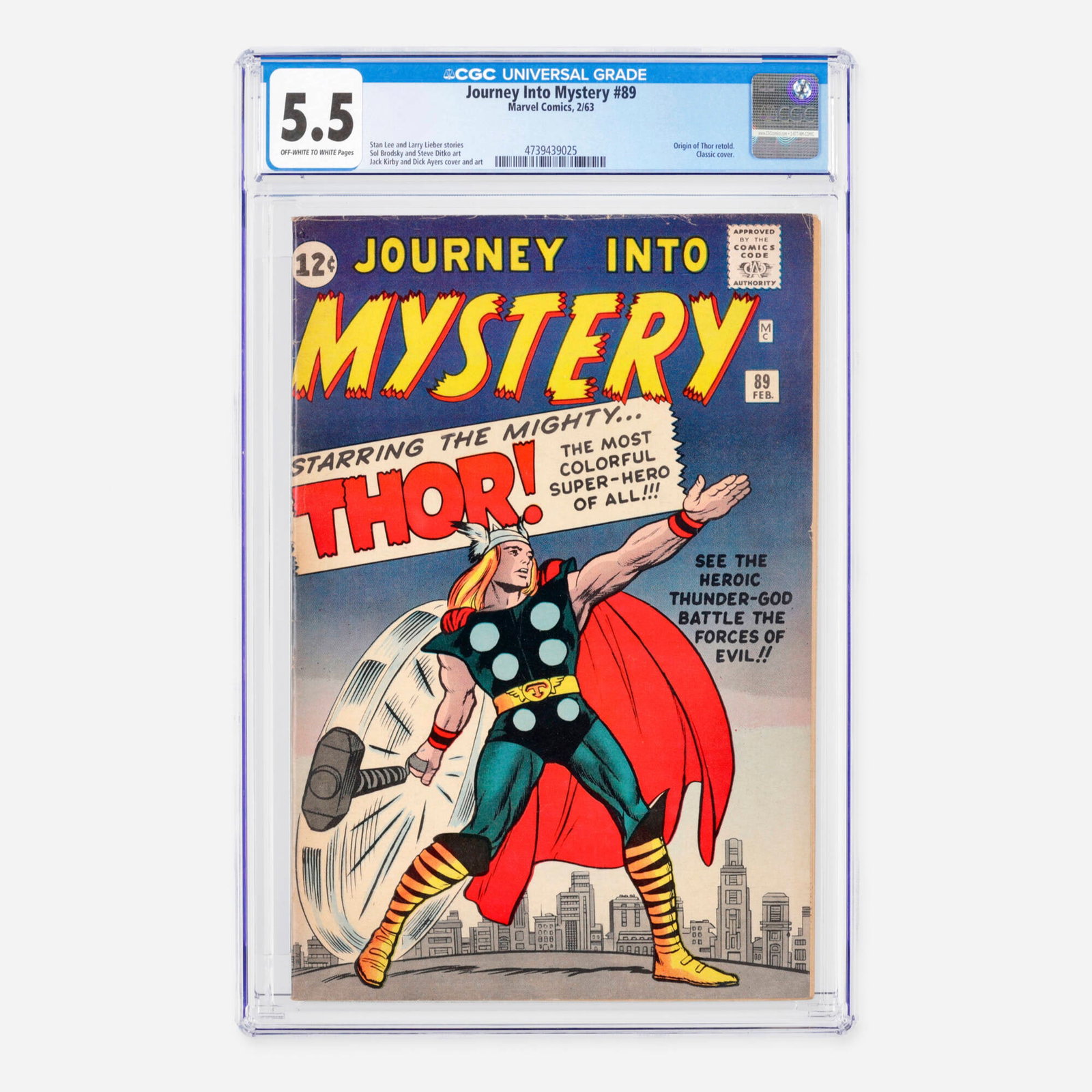 Marvel Comics Journey Into Mystery #89 CGC 5.5: Marvel Comics Journey Into Mystery #89 CGC 5.5 USA, 1963 This early Silver Age key issue features a historic retelling of the Origin of Thor beneath an absolute classic outer cover. The anthology stor
