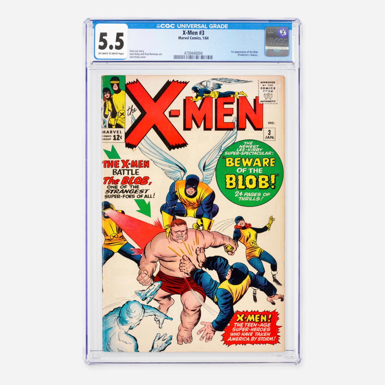 Marvel Comics X-Men #3 CGC 5.5: Marvel Comics X-Men #3 CGC 5.5 USA, 1964 This major early Silver Age milestone features the historic first appearance of the Blob (Frederick J. Dukes). The classic mutant narrative is written by Stan 