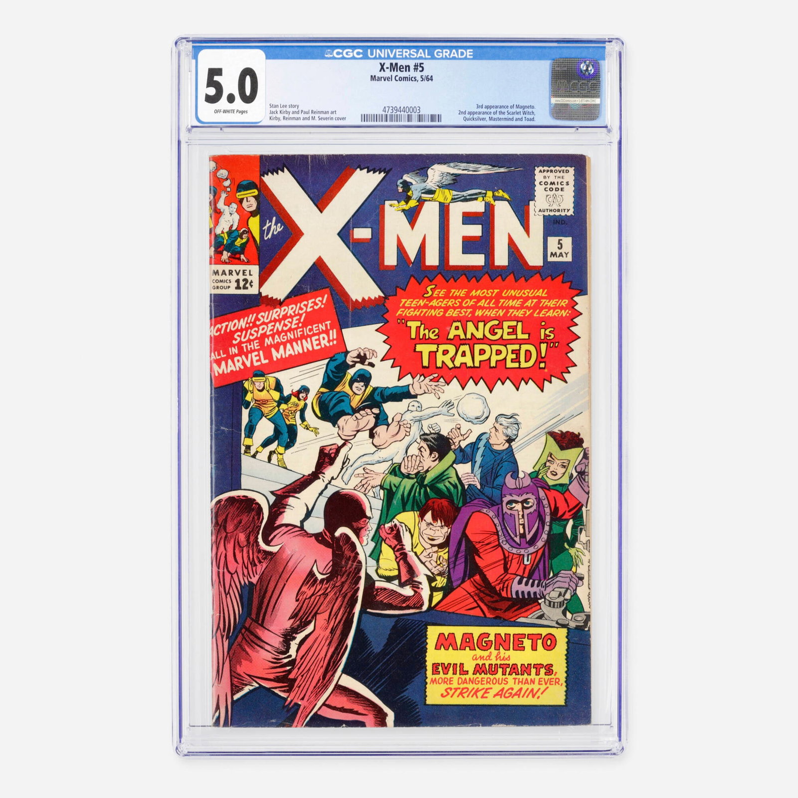 Marvel Comics X-Men #5 CGC 5.0: Marvel Comics X-Men #5 CGC 5.0 USA, 1964 This important early Silver Age issue features the third appearance of Magneto and the second appearance of the Scarlet Witch, Quicksilver, Mastermind, and Toa
