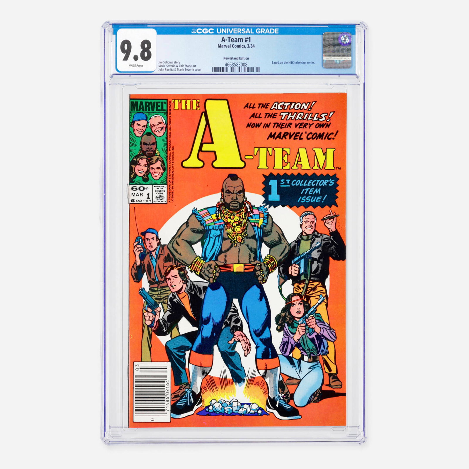 Marvel Comics A-Team #1 CGC 9.8 Newsstand: Marvel Comics A-Team #1 CGC 9.8 Newsstand USA, 1984 This premiere Bronze Age newsstand issue kicks off the comic book series based on the smash-hit NBC television series. The debut story is penned by 