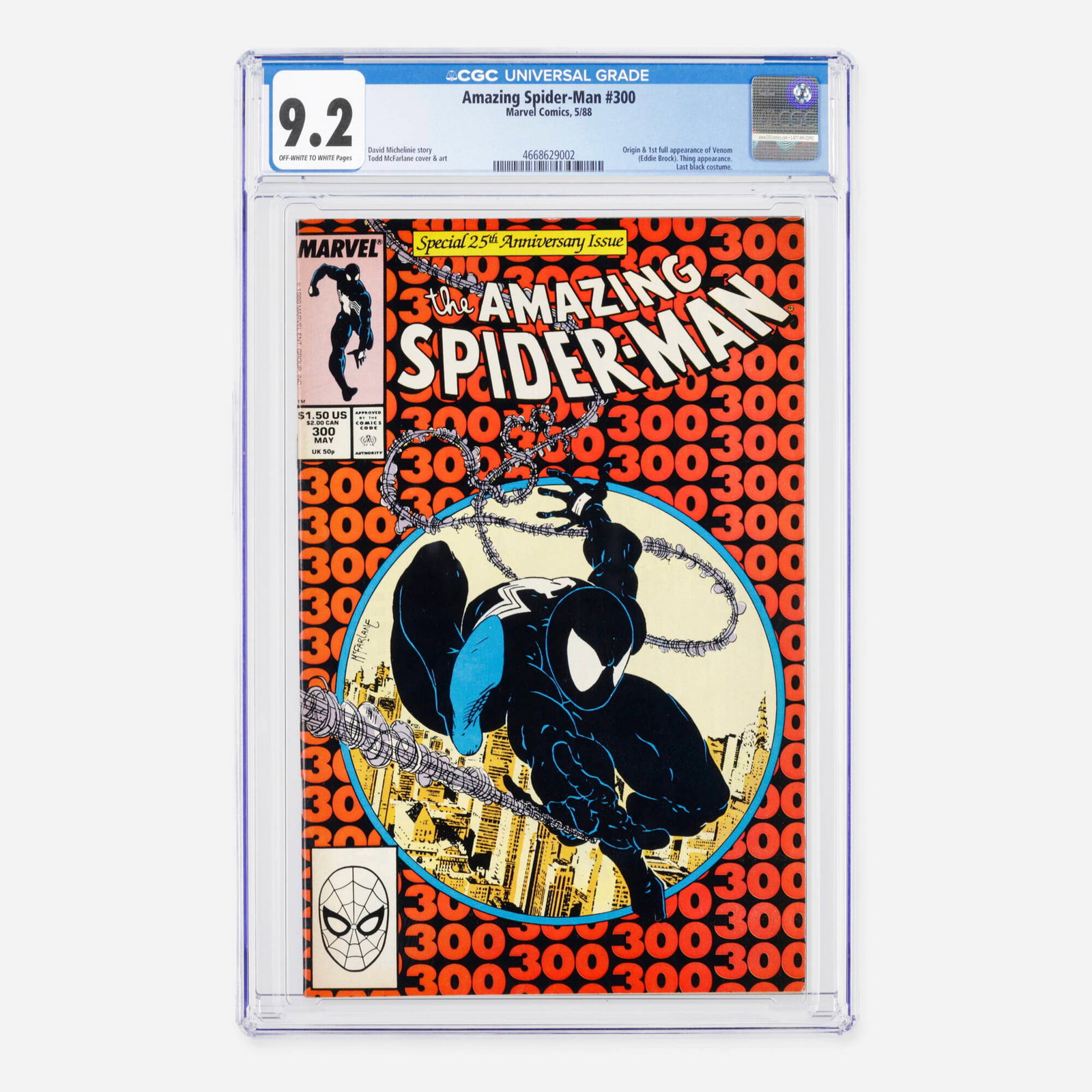 Marvel Comics Amazing Spider-Man #300 CGC 9.2: Marvel Comics Amazing Spider-Man #300 CGC 9.2 USA, 1988 This monumental, historic issue features the definitive origin and first full appearance of Venom (Eddie Brock), alongside a guest appearance by