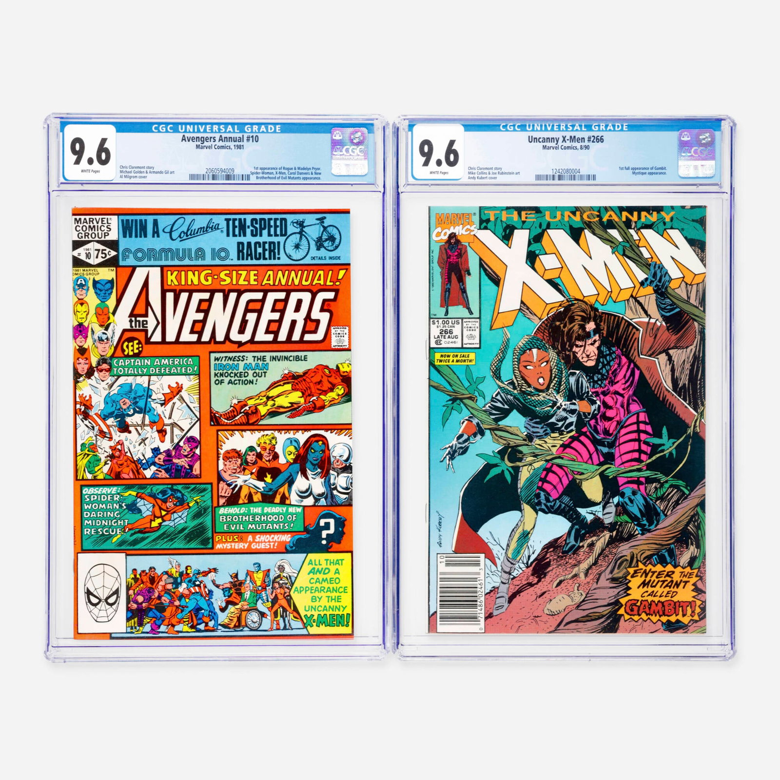 Two Marvel Comics Avengers Annual #10 and Uncanny X-Men #266 CGC 9.6 Group: Two Marvel Comics Avengers Annual #10 and Uncanny X-Men #266 CGC 9.6 Group USA, 1981, 1990 Marvel Comics Avengers Annual #10 CGC 9.6 (1981) CGC#: 2060594009 Population: