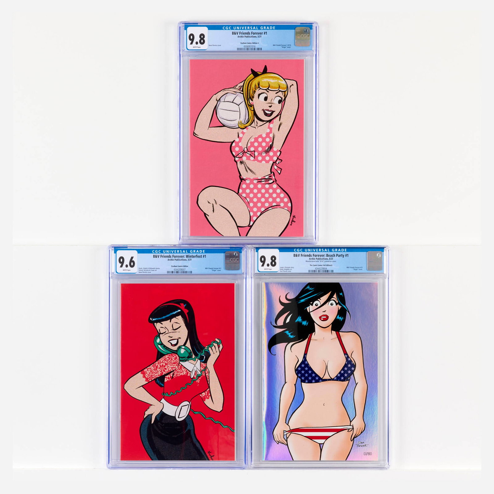 3 Archie Publications B&V Friends Forever #1 CGC Group: 3 Archie Publications B&V Friends Forever #1 CGC Group USA, 2021, 2023 Archie Publications B&V Friends Forever: Beach Party #1 CGC 9.8 The Comic Corner Foil Edition B (8/23) CGC#: 4344