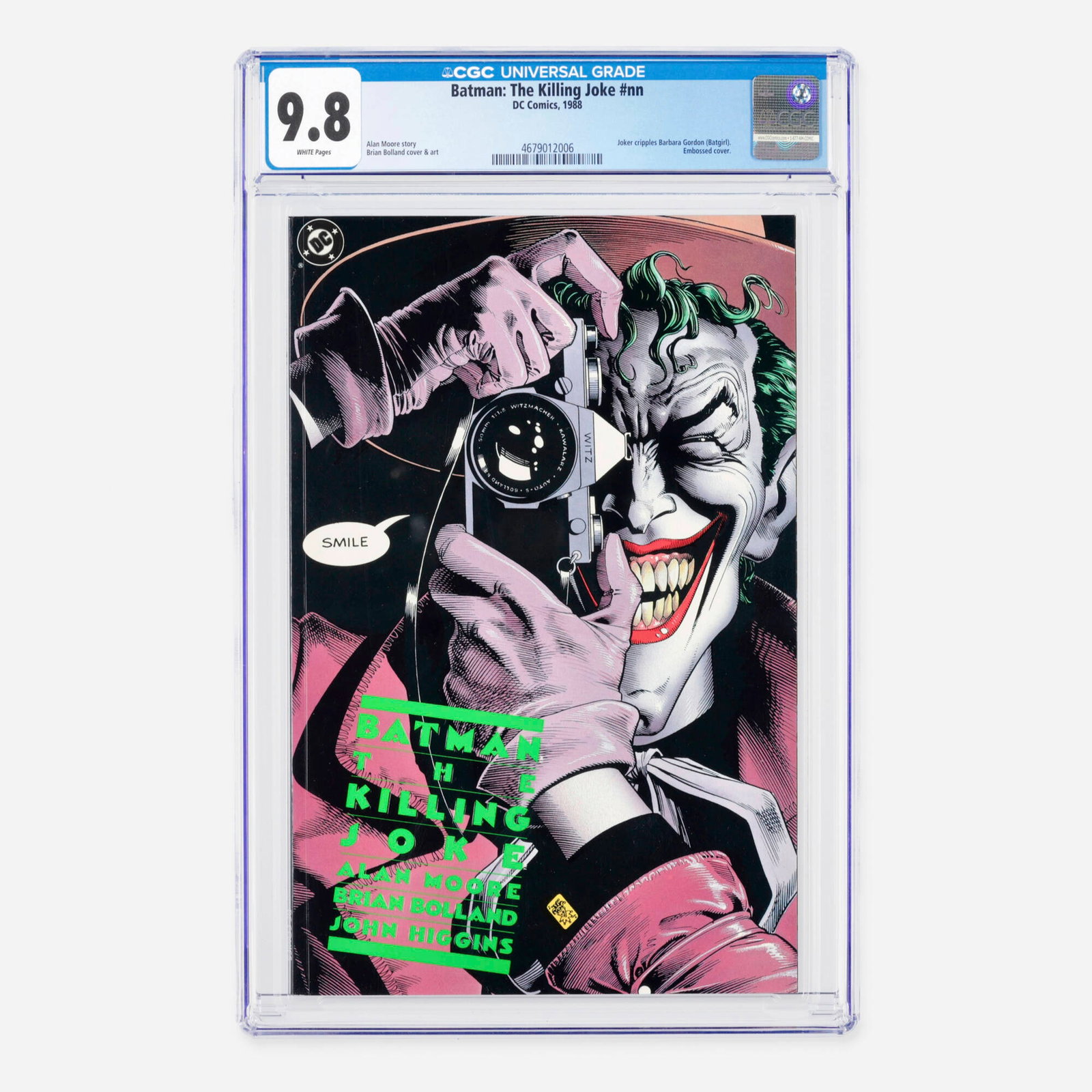 DC Comics Batman: The Killing Joke #nn CGC 9.8: DC Comics Batman: The Killing Joke #nn CGC 9.8 USA, 1988 This landmark prestige format graphic novel features the definitive story where the Joker cripples Barbara Gordon. The dark narrative is writte
