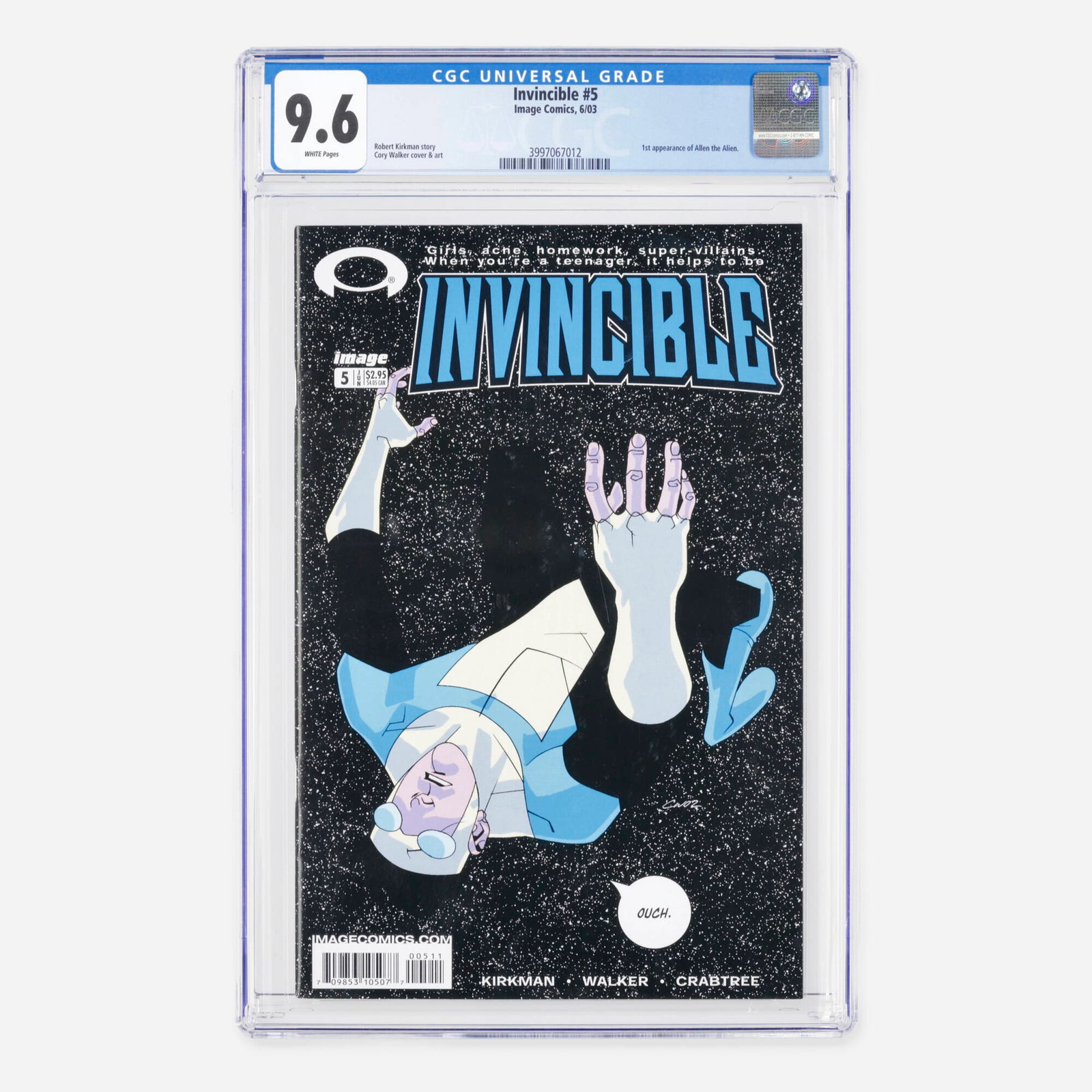 Image Comics Invincible #5 CGC 9.6: Image Comics Invincible #5 CGC 9.6 USA, 2003 This historic early issue of the definitive modern superhero epic features the monumental first appearance of Allen the Alien (Unopa). The acclaimed narrat