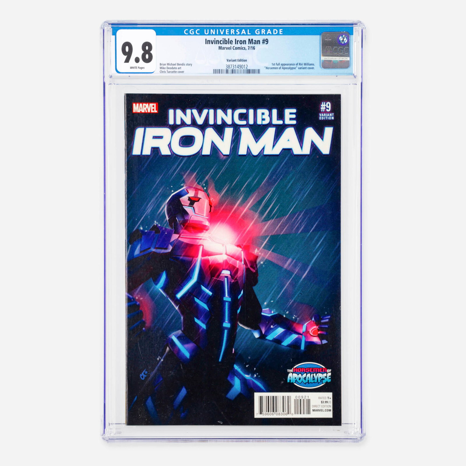 Marvel Comics Invincible Iron Man #9 CGC 9.8 Variant Edition: Marvel Comics Invincible Iron Man #9 CGC 9.8 Variant Edition USA, 2016 This Modern Age key issue features the momentous first full appearance of Riri Williams, who later becomes Ironheart. This specif