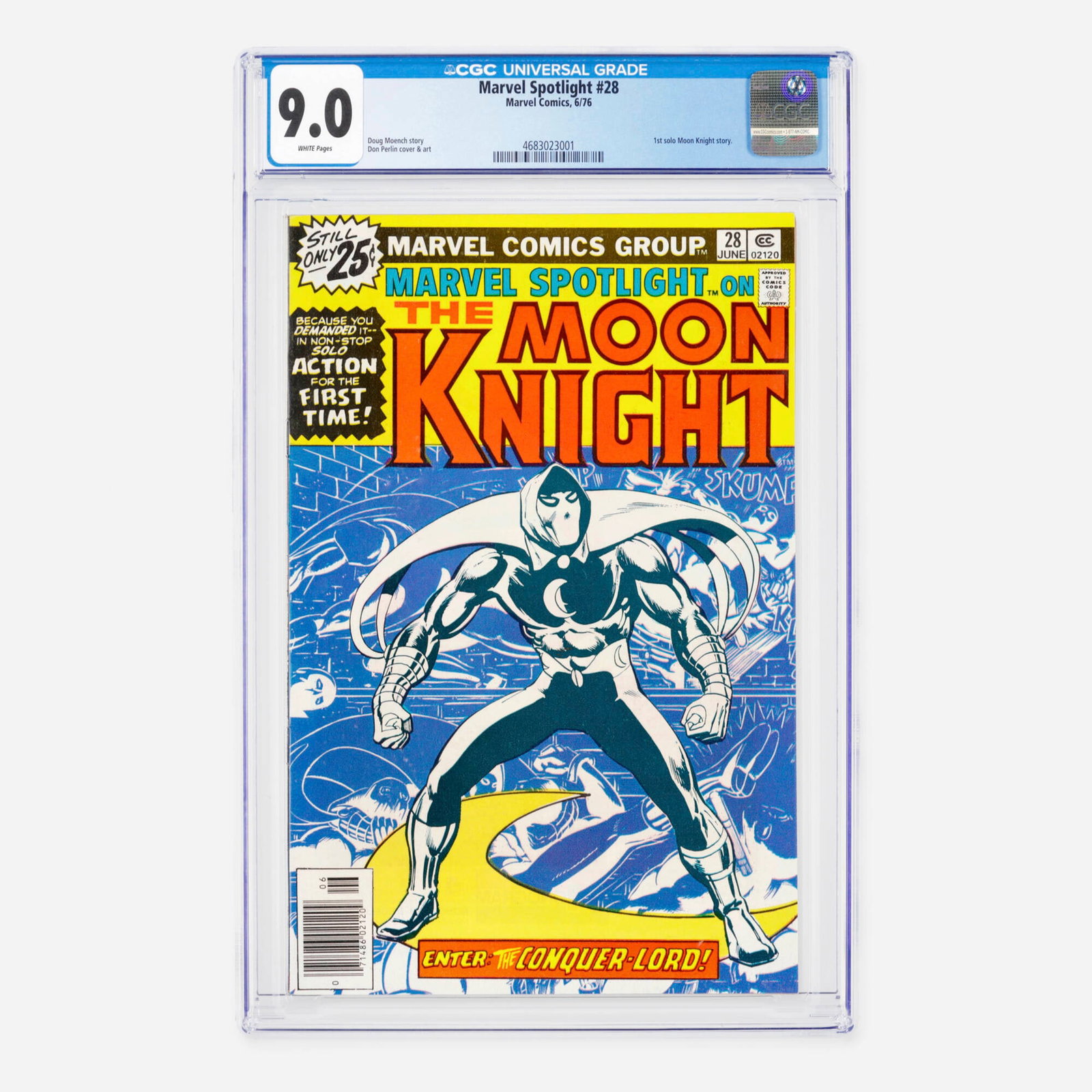 Marvel Comics Marvel Spotlight #28 CGC 9.0: Marvel Comics Marvel Spotlight #28 CGC 9.0 USA, 1976 This pivotal Bronze Age key issue features the historic first solo Moon Knight story. Writer Doug Moench crafts the solo narrative path for Marc Sp
