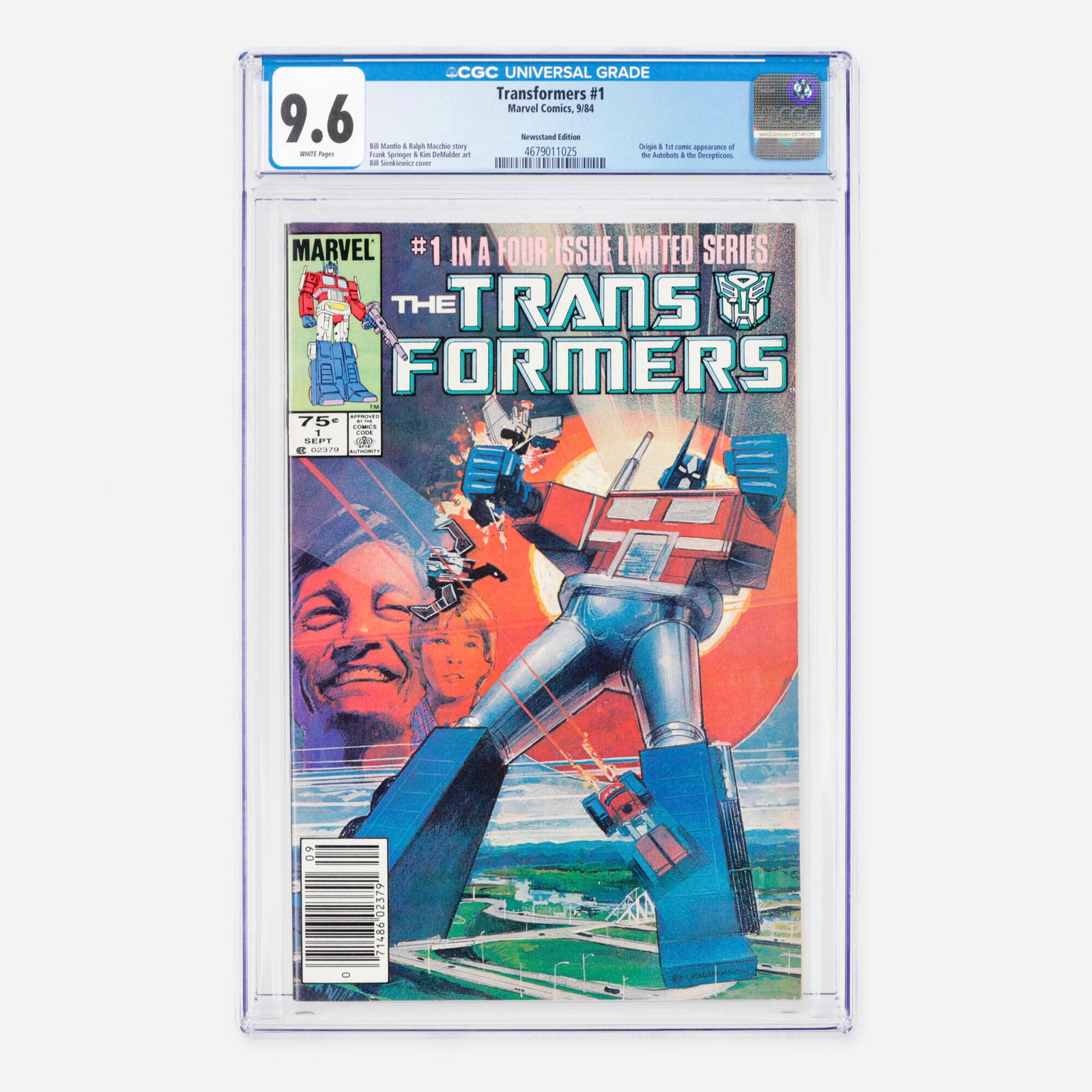 Marvel Comics Transformers #1 CGC 9.6 Newsstand: Marvel Comics Transformers #1 CGC 9.6 Newsstand USA, 1984 This iconic Bronze Age premier issue features the historic origin and first comic appearance of the Autobots and the Decepticons. The foundati